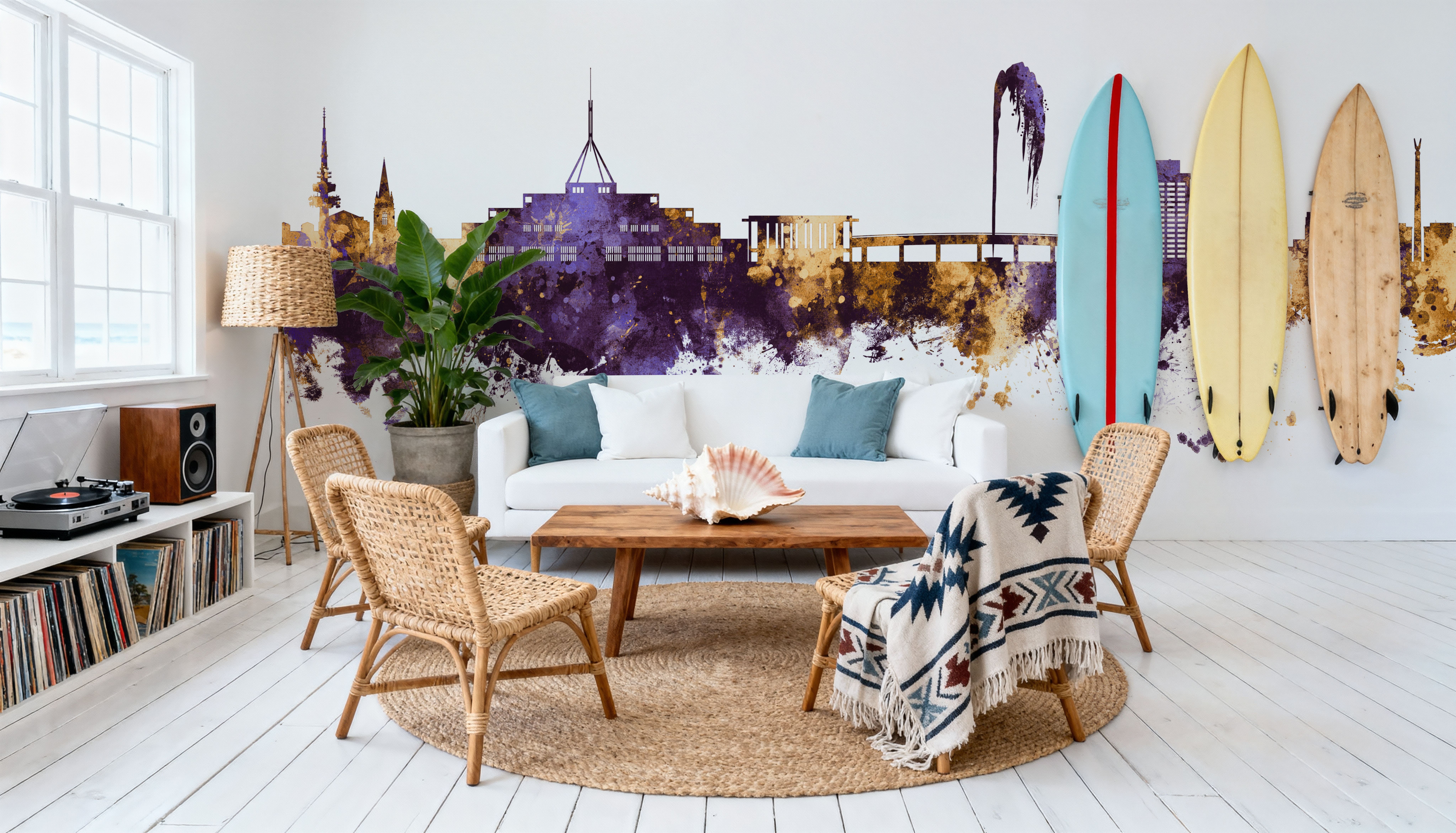 Canberra Skyline Purple & Gold, Wallpaper