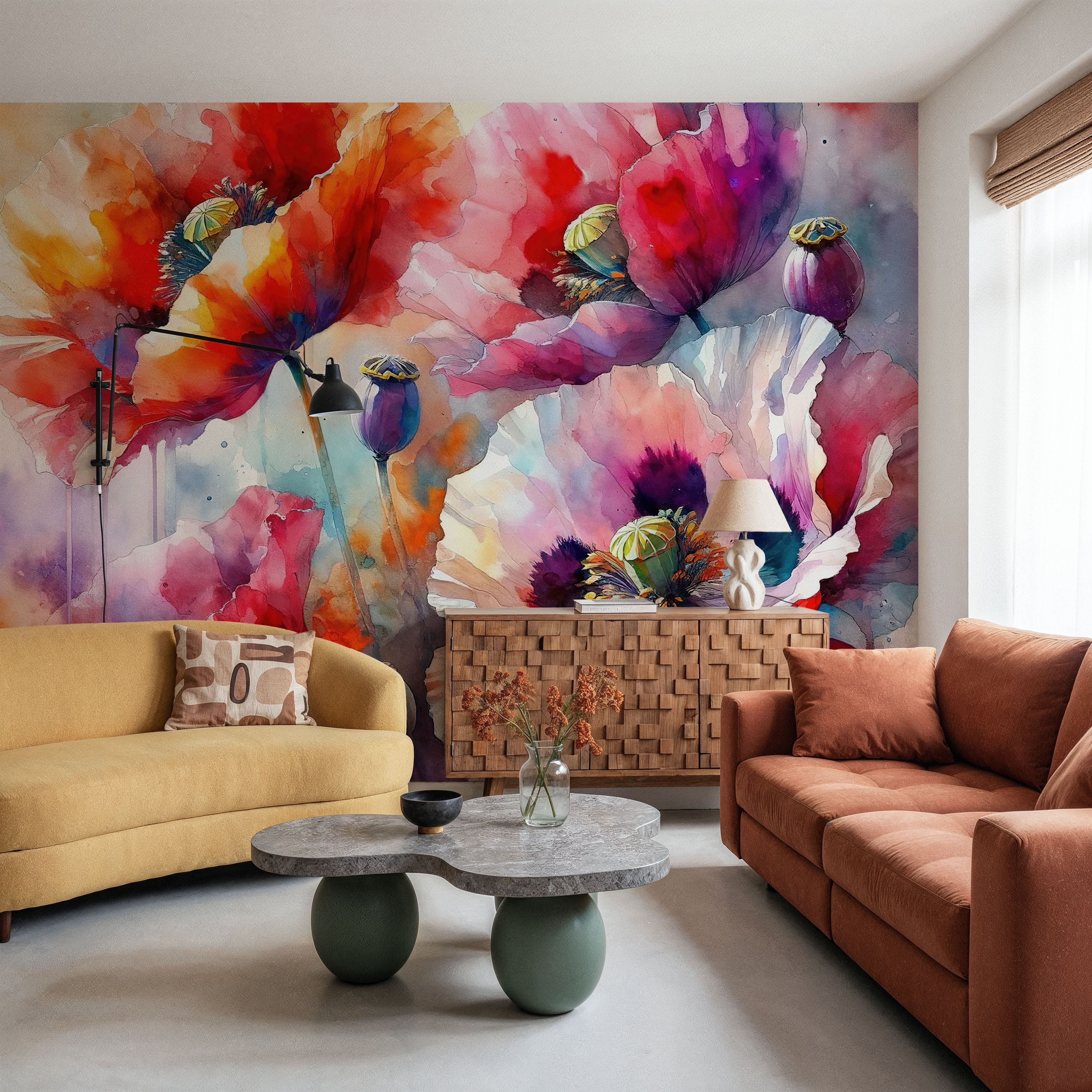 Wall Mural - Intense Floral Radiance - Contemporary mural wallpaper - Living room - Wallism US - Premium, Textured or Peel & Stick