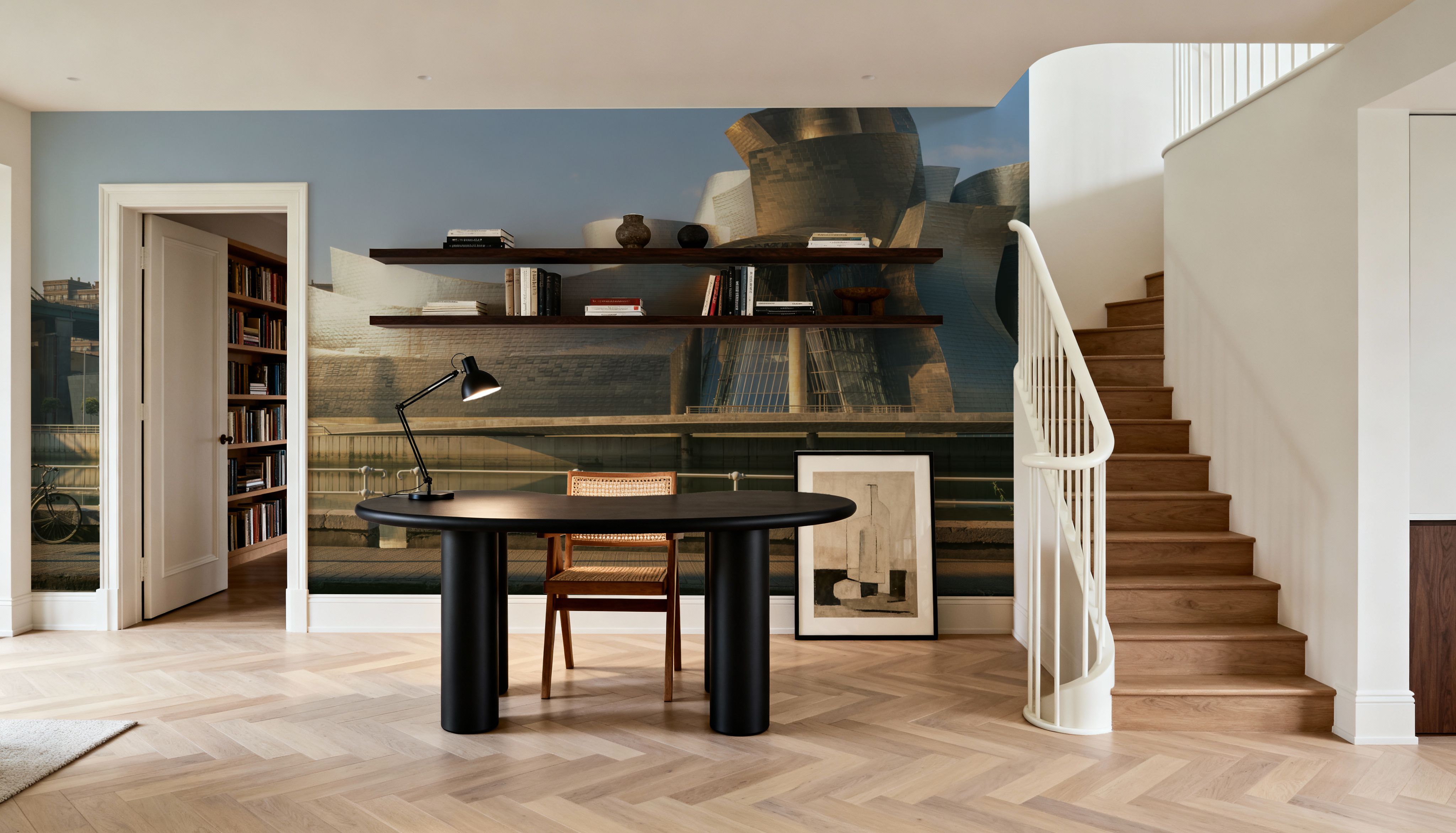 Metallic Riverfront Sculpture, Wallpaper