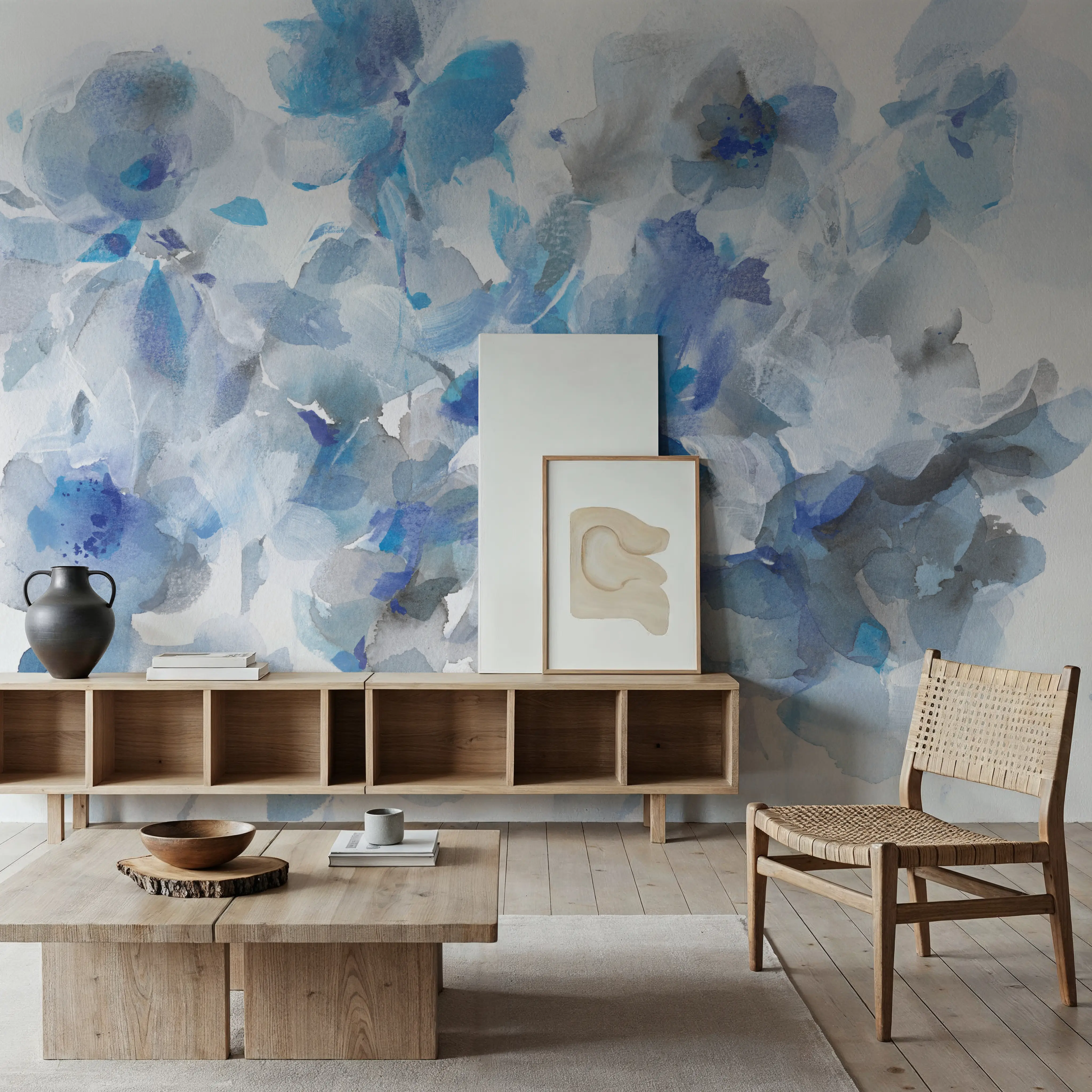 Wall Mural - Floral Abstraction - Abstract Floral mural wallpaper - Blue - Bedroom - Wallism Ireland - Peel & Stick or Paste-the-Wall
