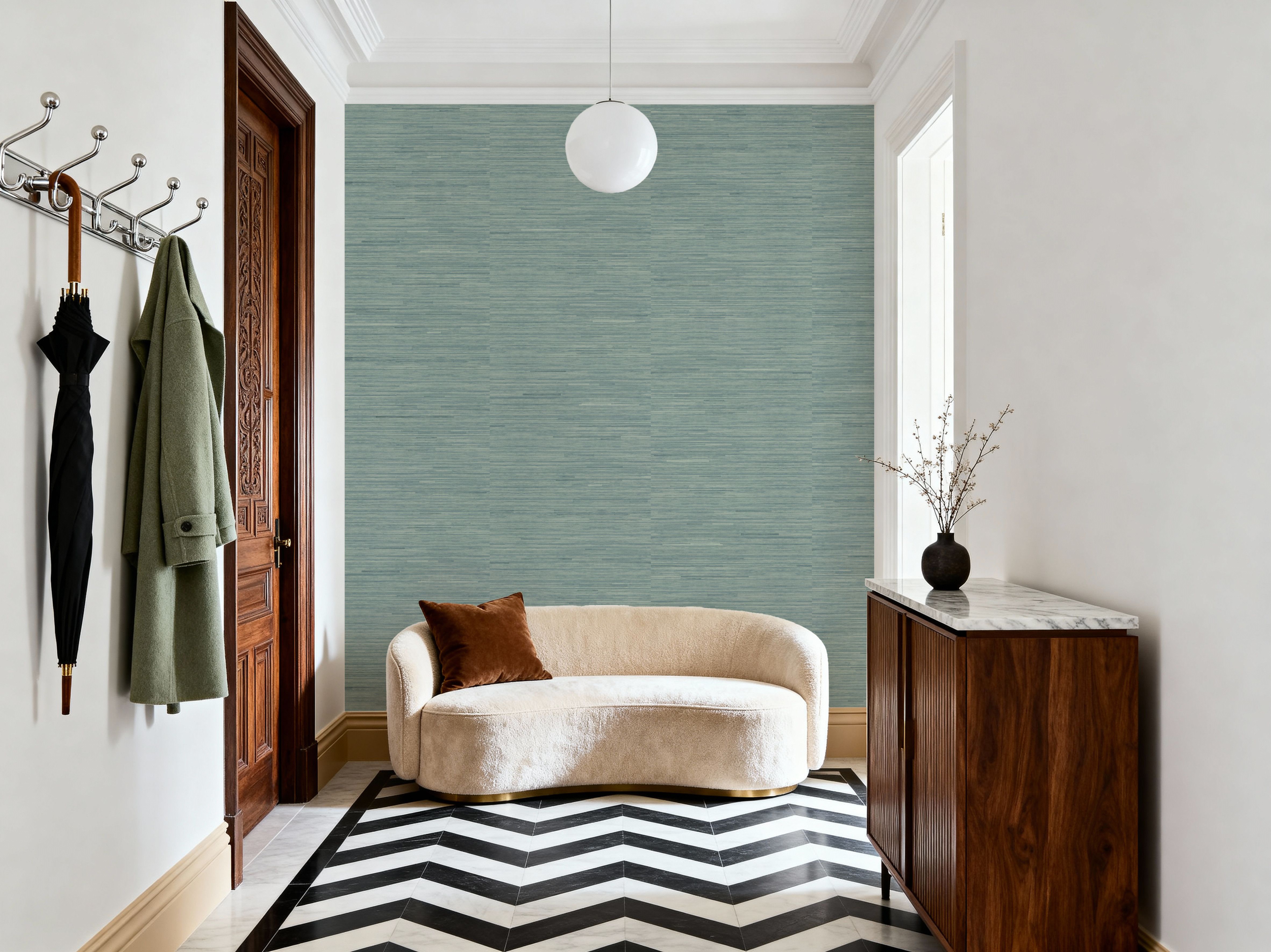 Faux Grasscloth with Visible Seams, Seafoam