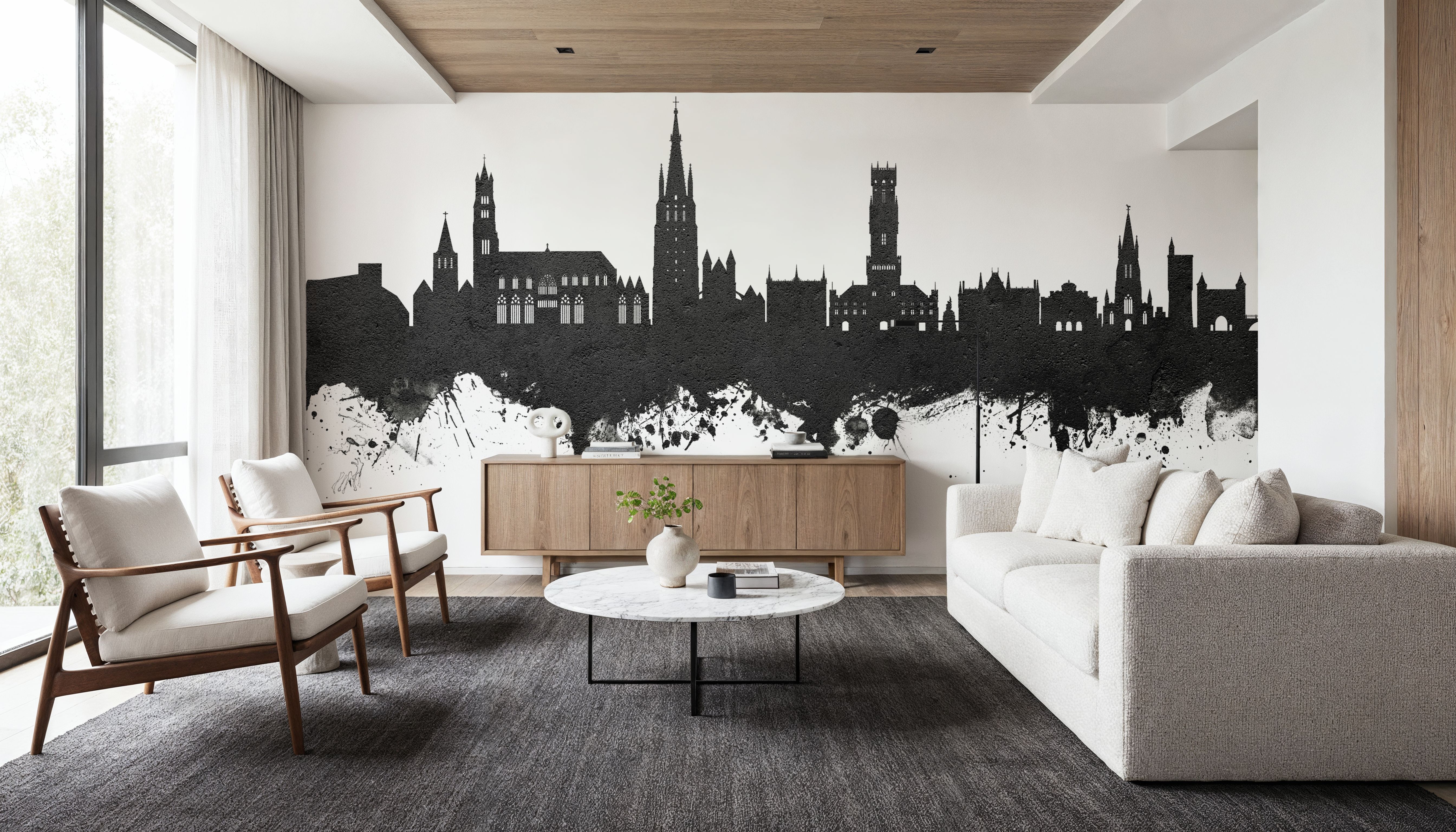 Bruges Belgium Skyline Black & White