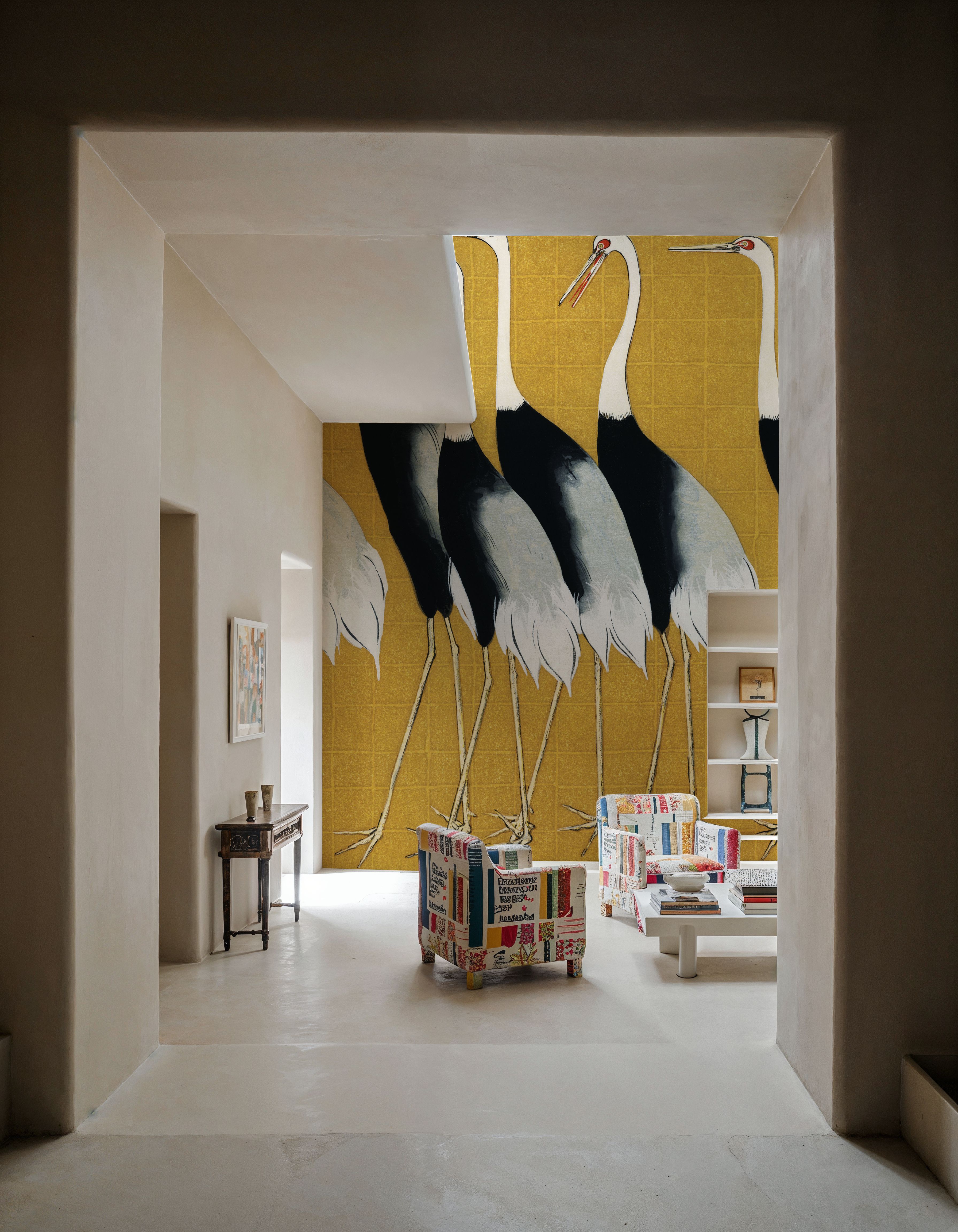 Flock of Traditional Japanese Red Crown Crane