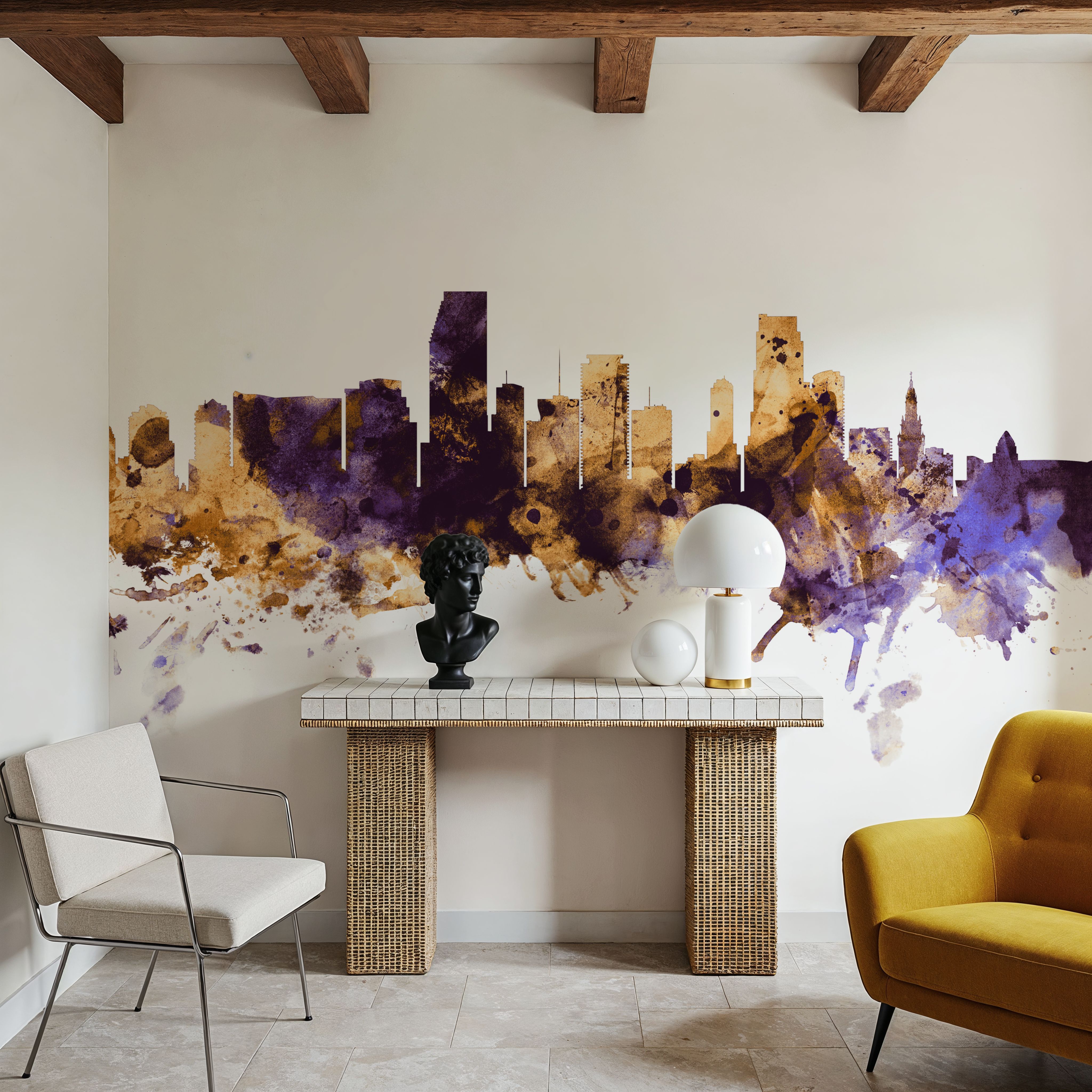 Miami Florida Skyline Purple & Gold