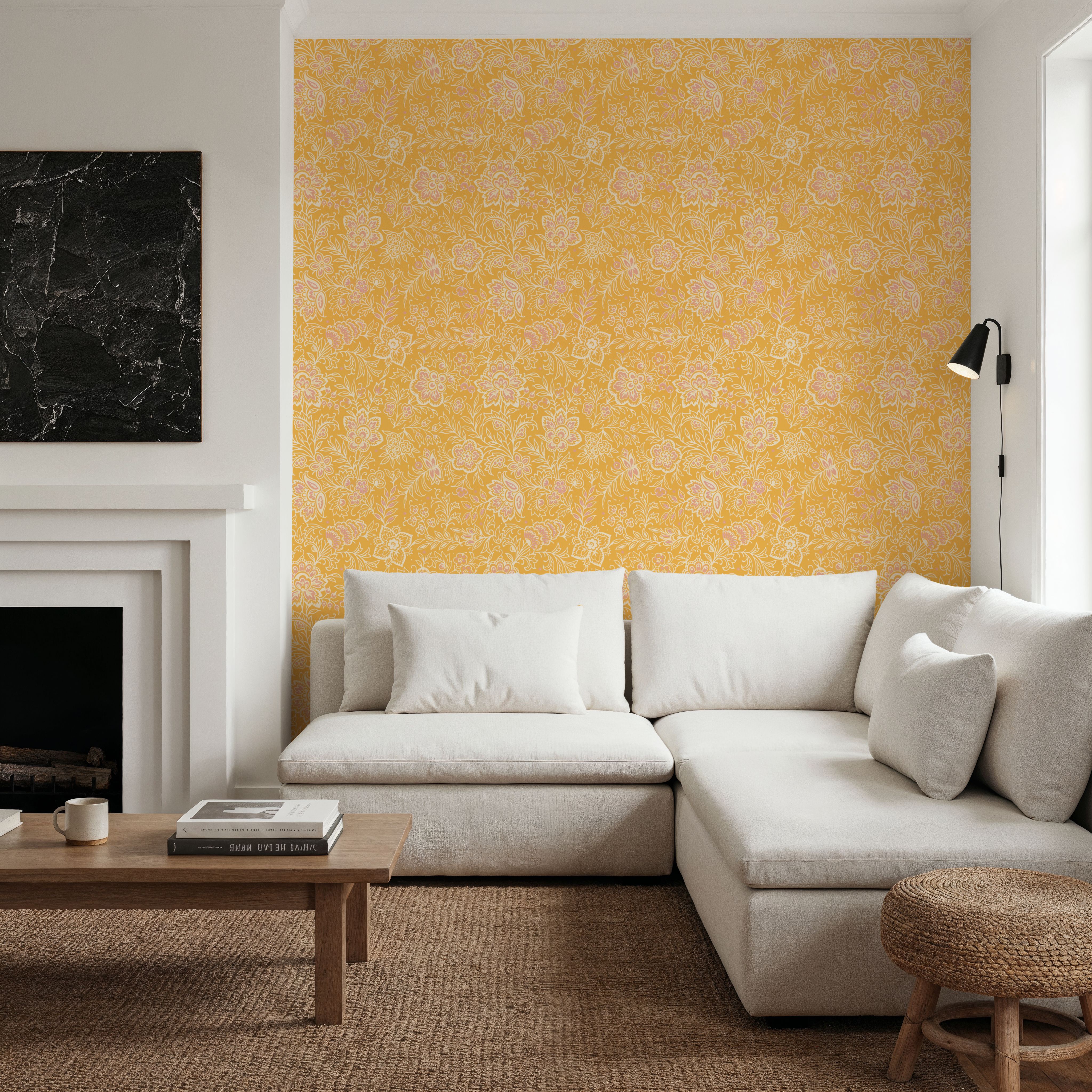 Kala Flowers White on Yellow