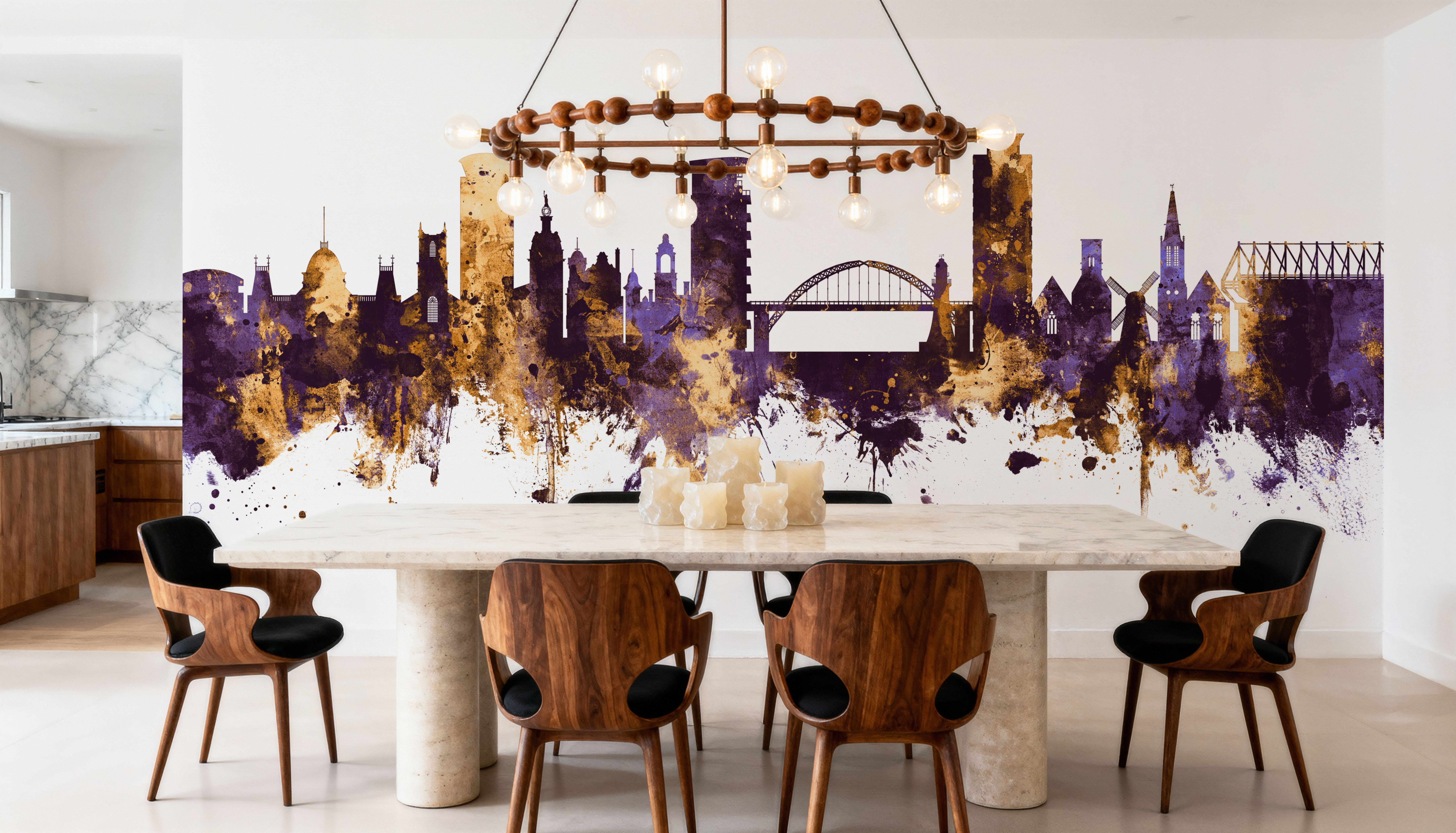 Sunderland England Skyline Purple & Gold, Papier peint