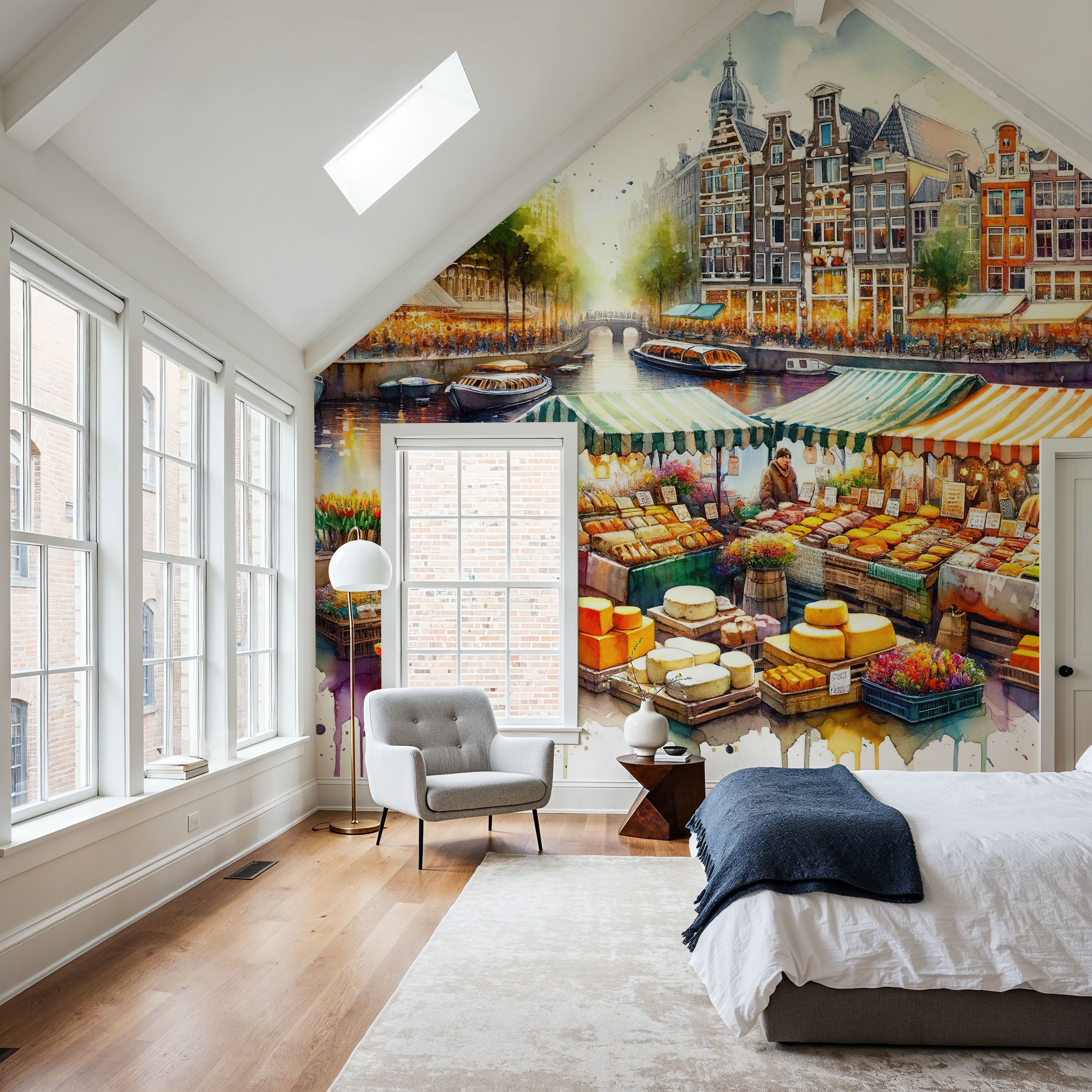 Watercolor Market Scene Dutch Cheeses