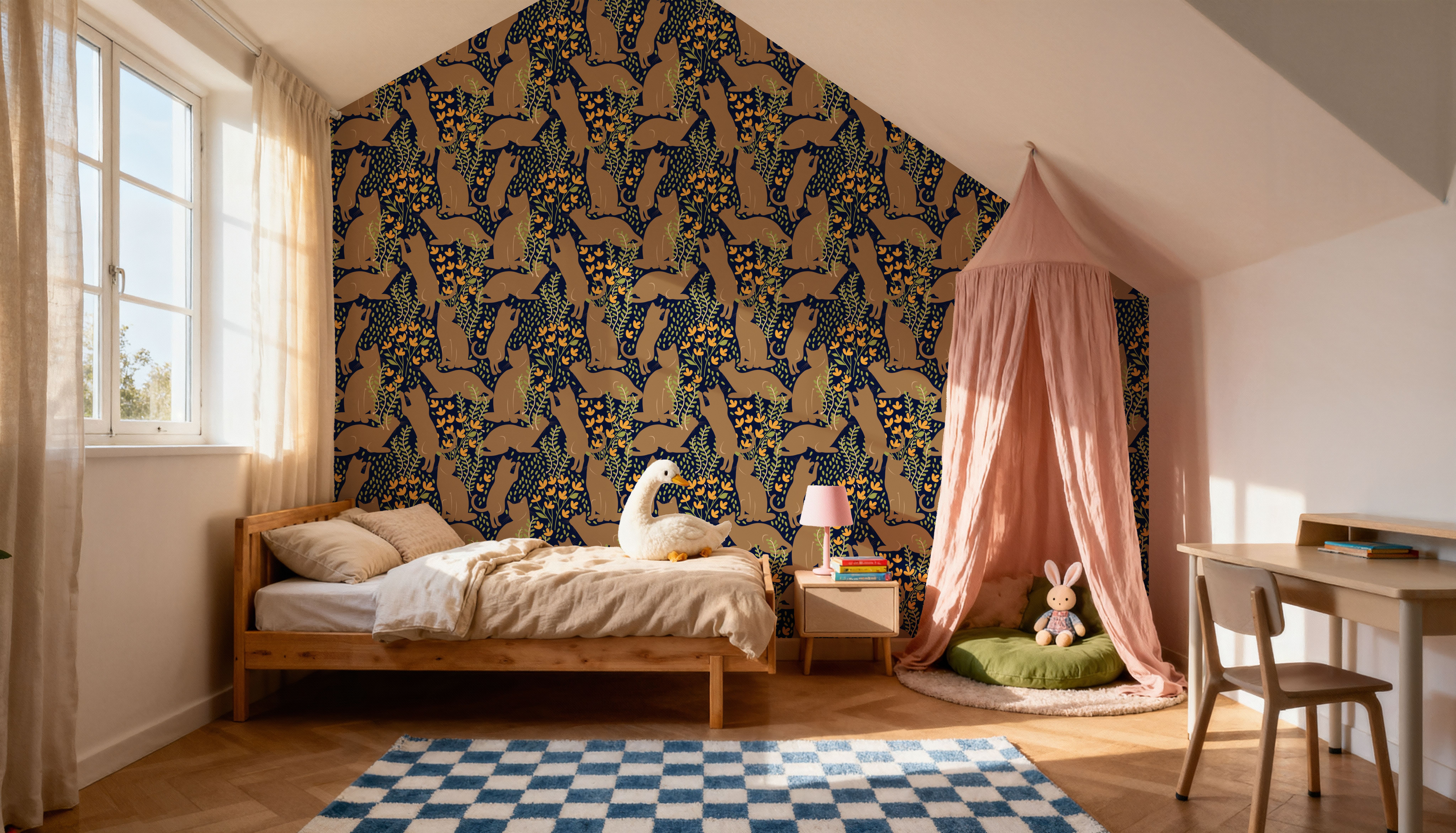 Hunters in The Garden, Navy & Beige