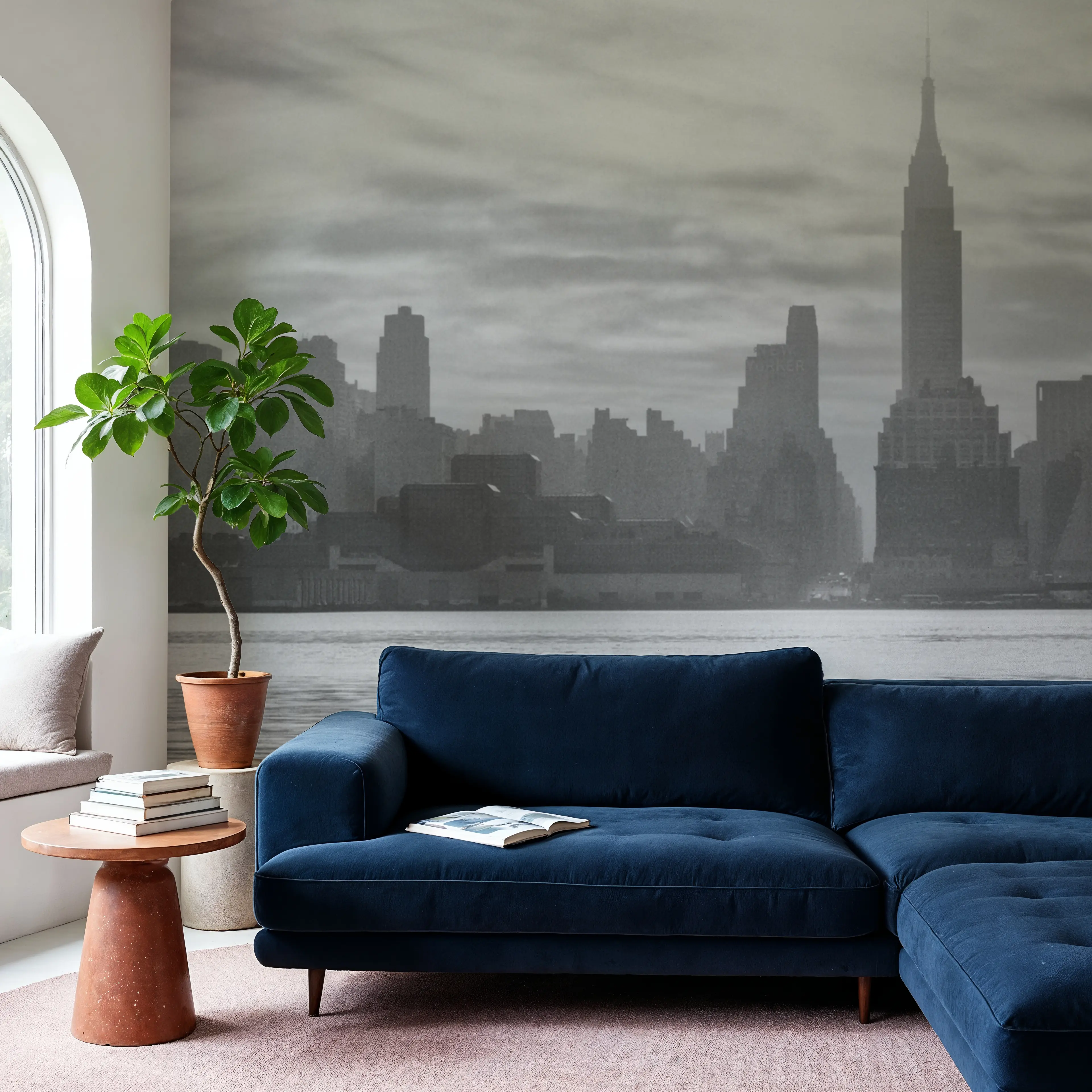 Wall Mural - Metropolitan Silhouette - Coastal Landscapes mural wallpaper - Gray - Bedroom - Wallism UK - Peel & Stick or Paste-the-Wall