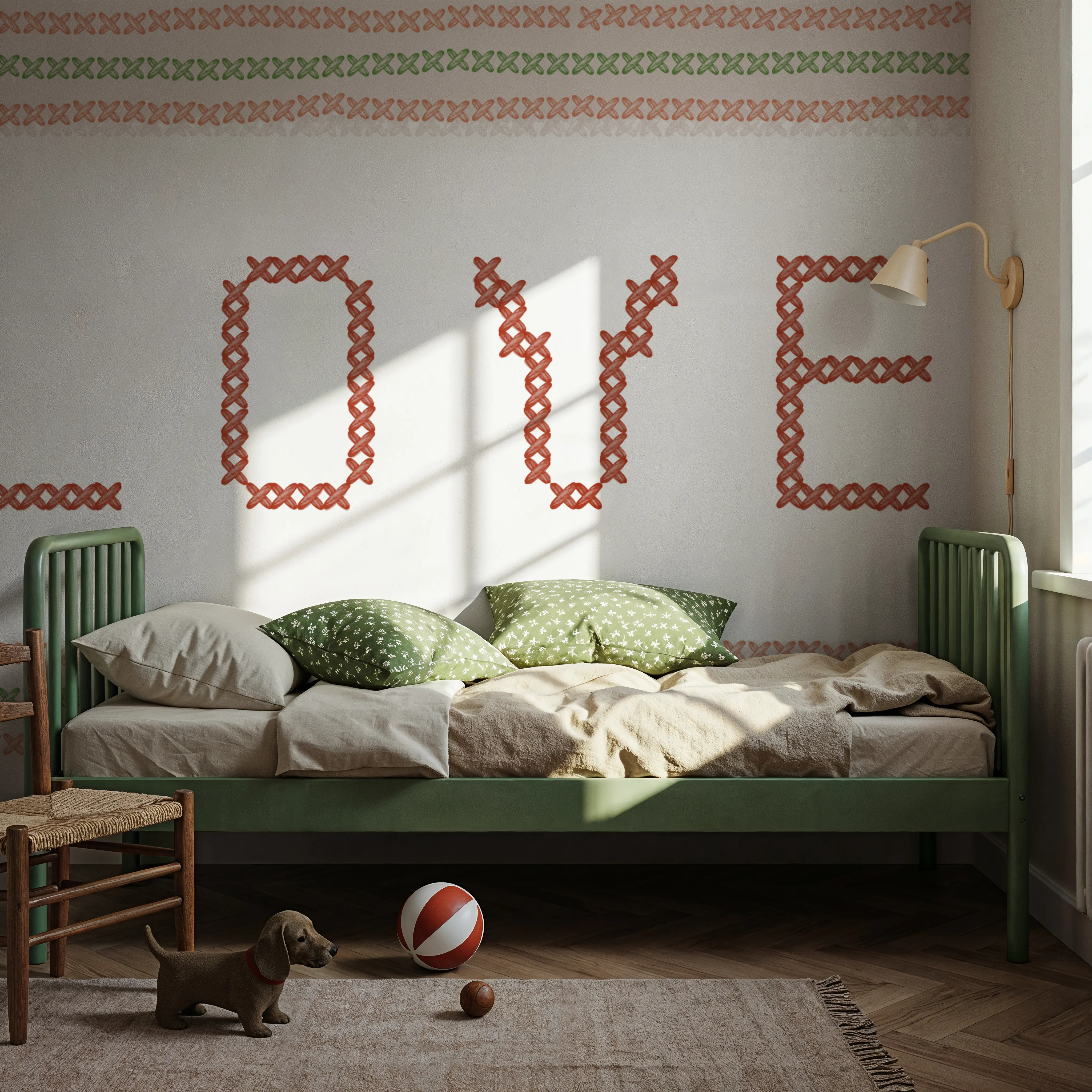 Wall Mural - Love Cross Stitch - Graphics Hobbies mural wallpaper - Pink - Kids' Room - Wallism UK - Peel & Stick or Paste-the-Wall