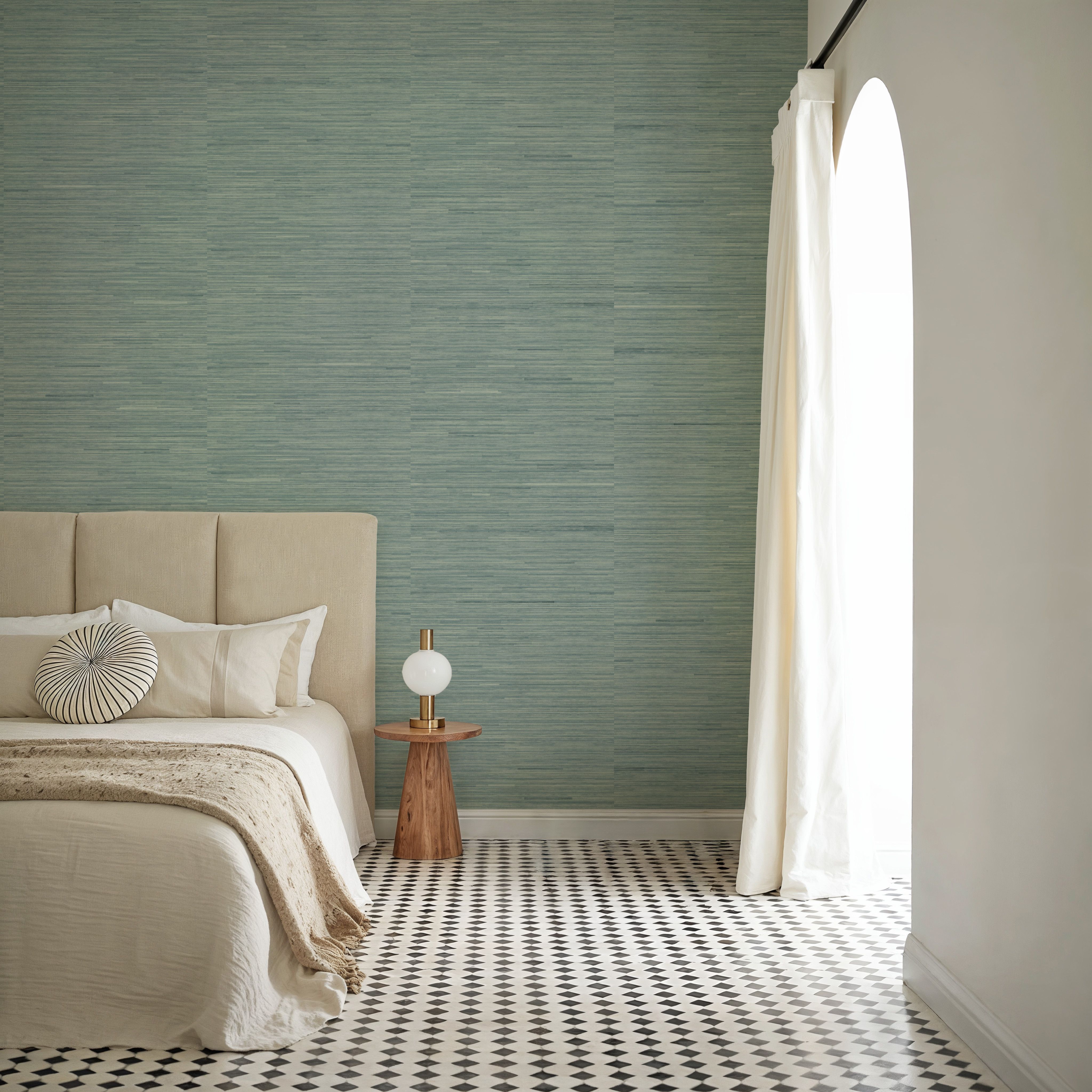 Faux Grasscloth with Visible Seams, Seafoam