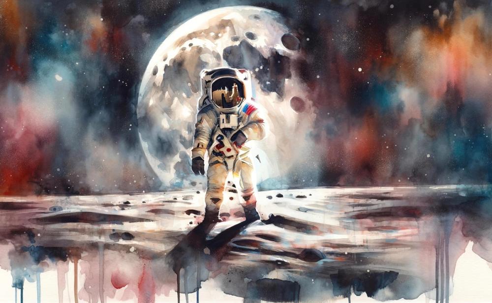 One Giant Leap in Watercolor