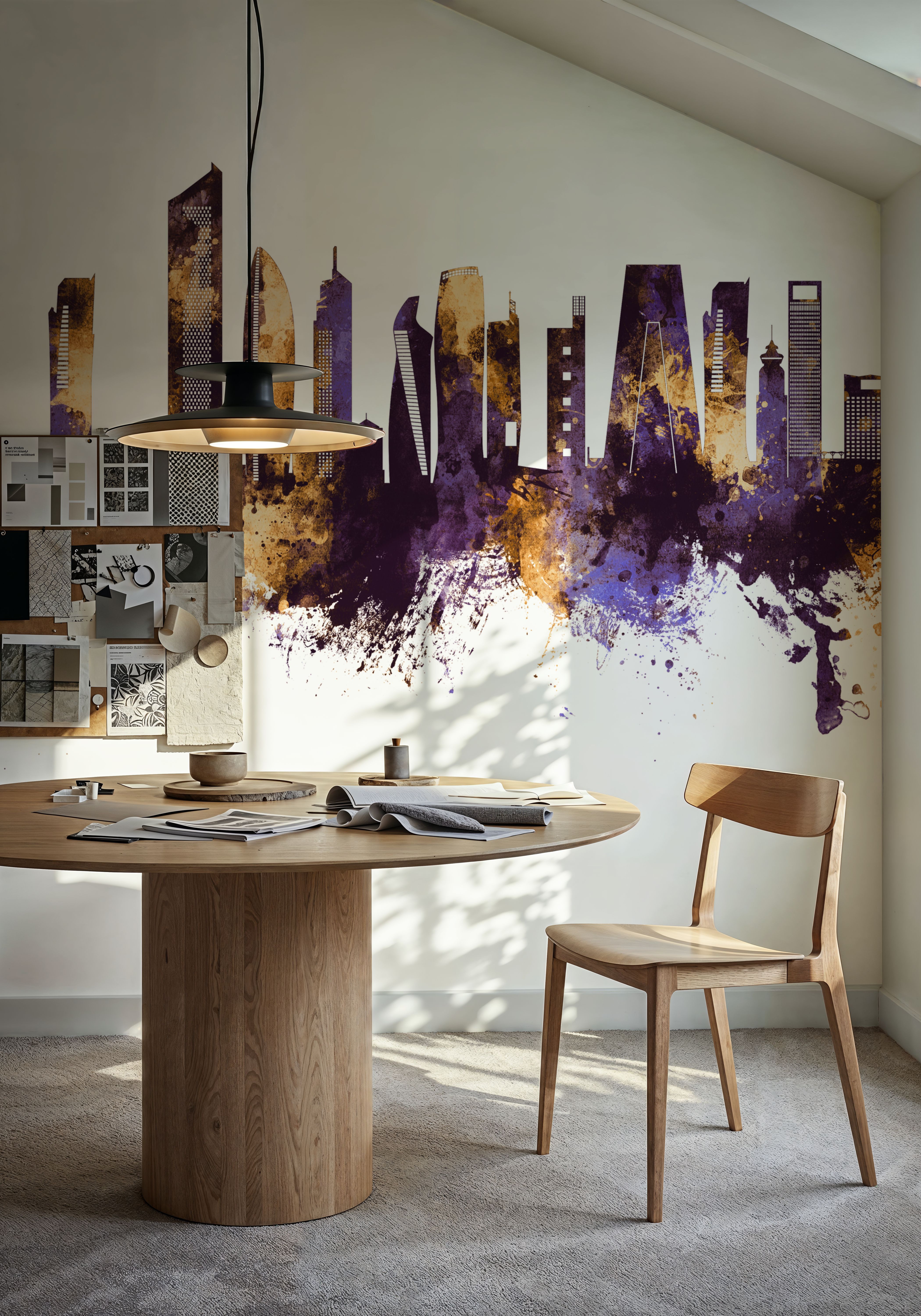 Kuwait City Skyline Purple & Gold