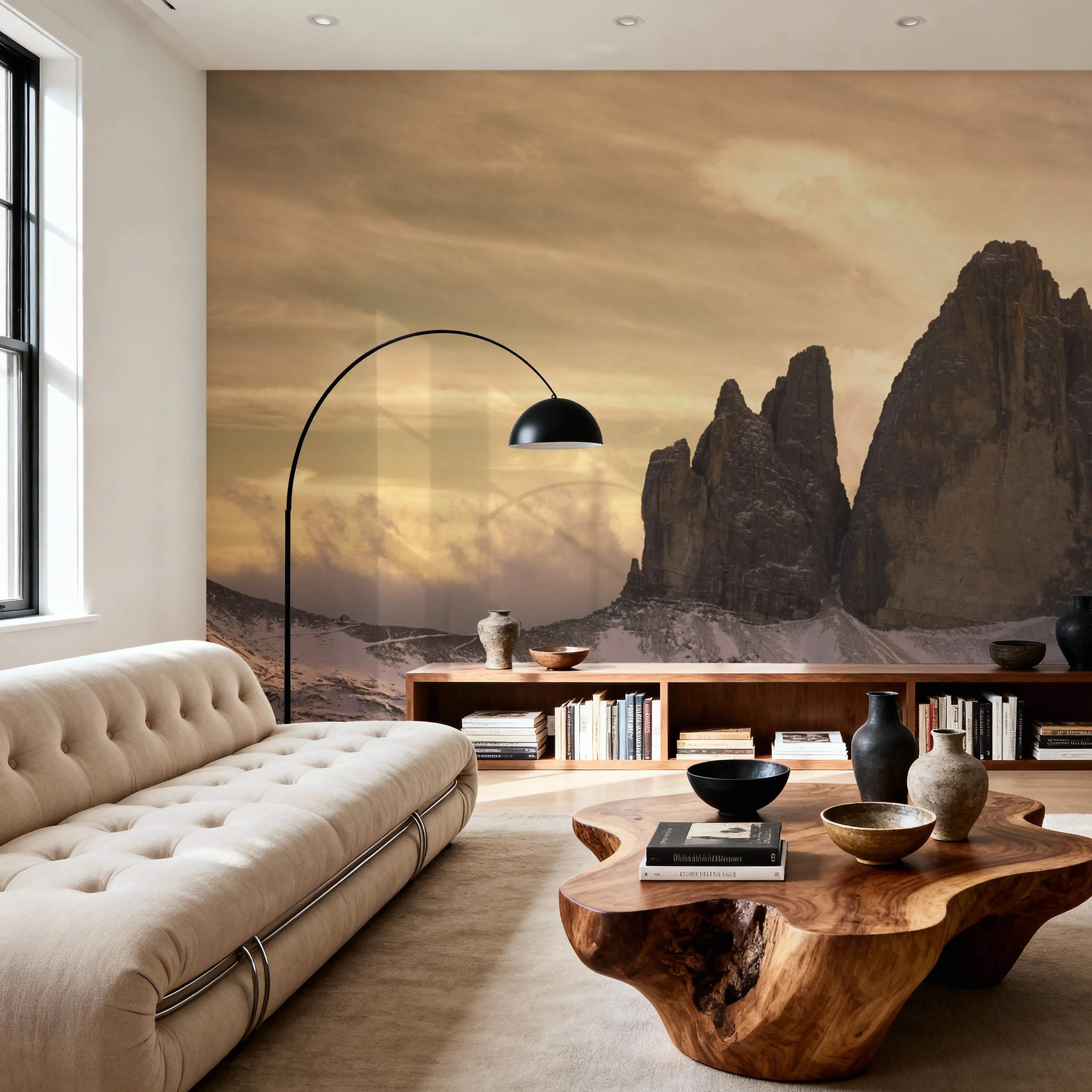 Wall Mural - Golden Alpine Twilight - Mountains Skies mural wallpaper - Yellow - Living room - Wallism UK - Peel & Stick or Paste-the-Wall