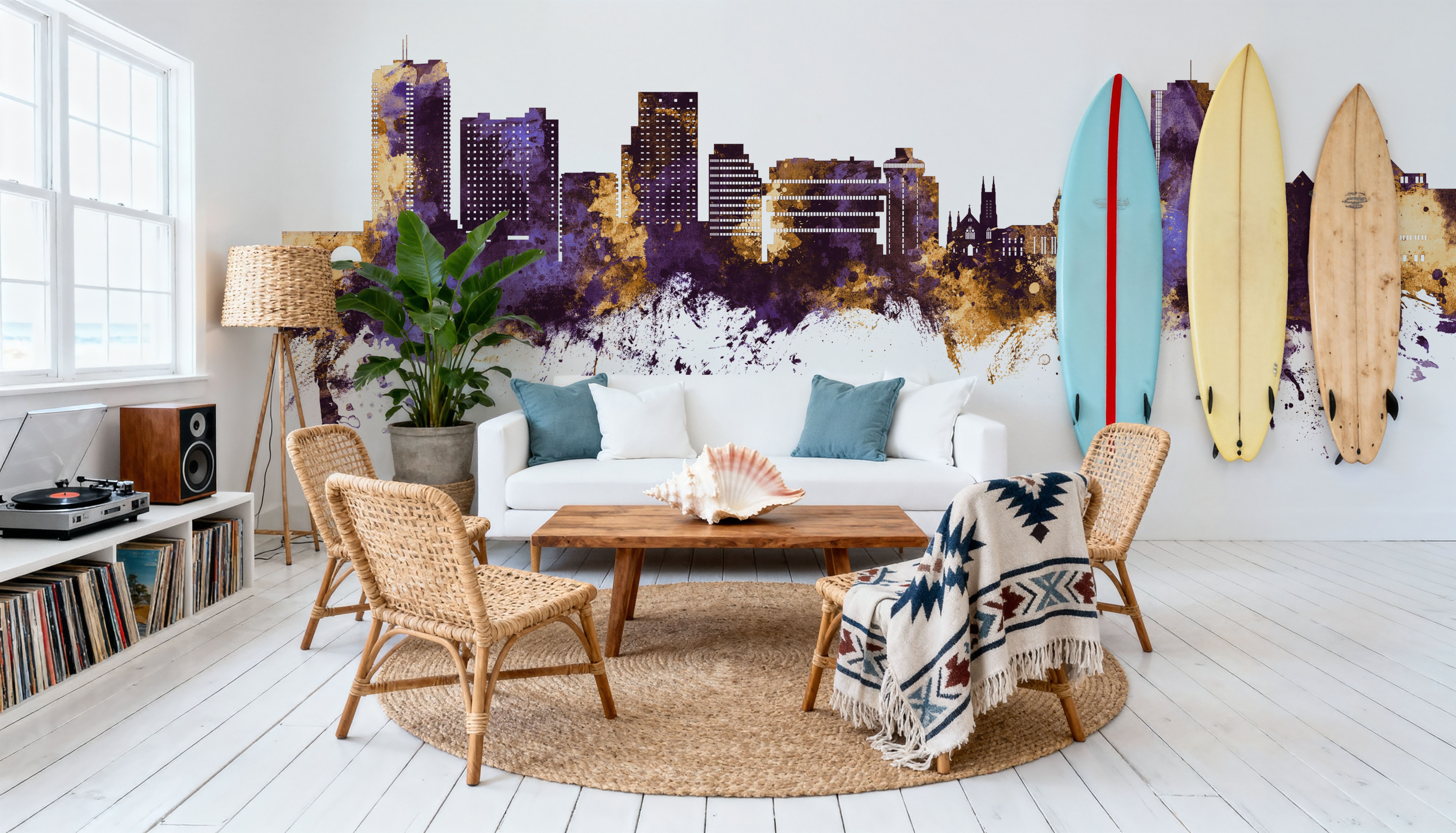 Stamford Connecticut Skyline Purple & Gold, Wallpaper