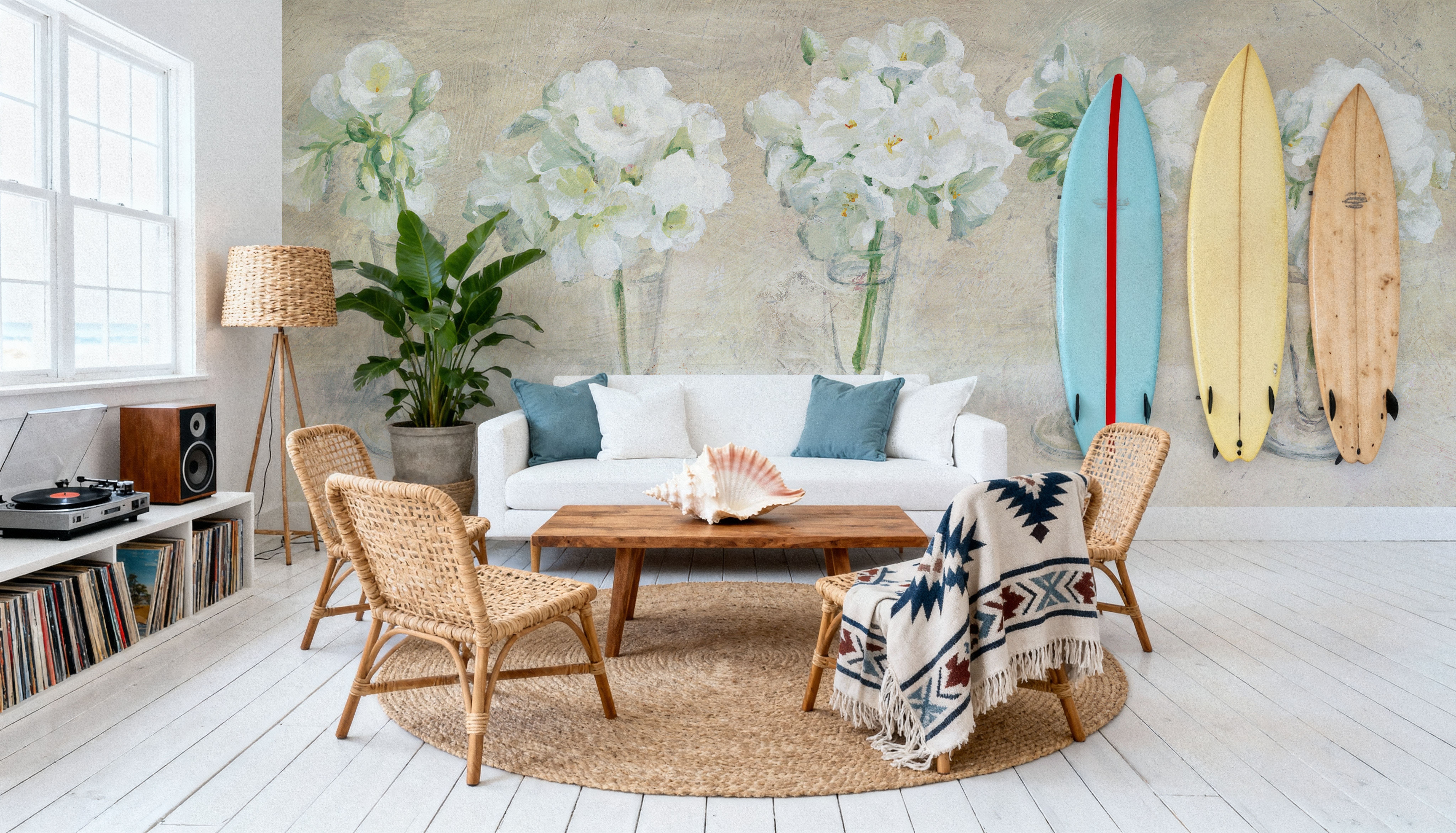 Row of Geraniums in Glasses, Wallpaper