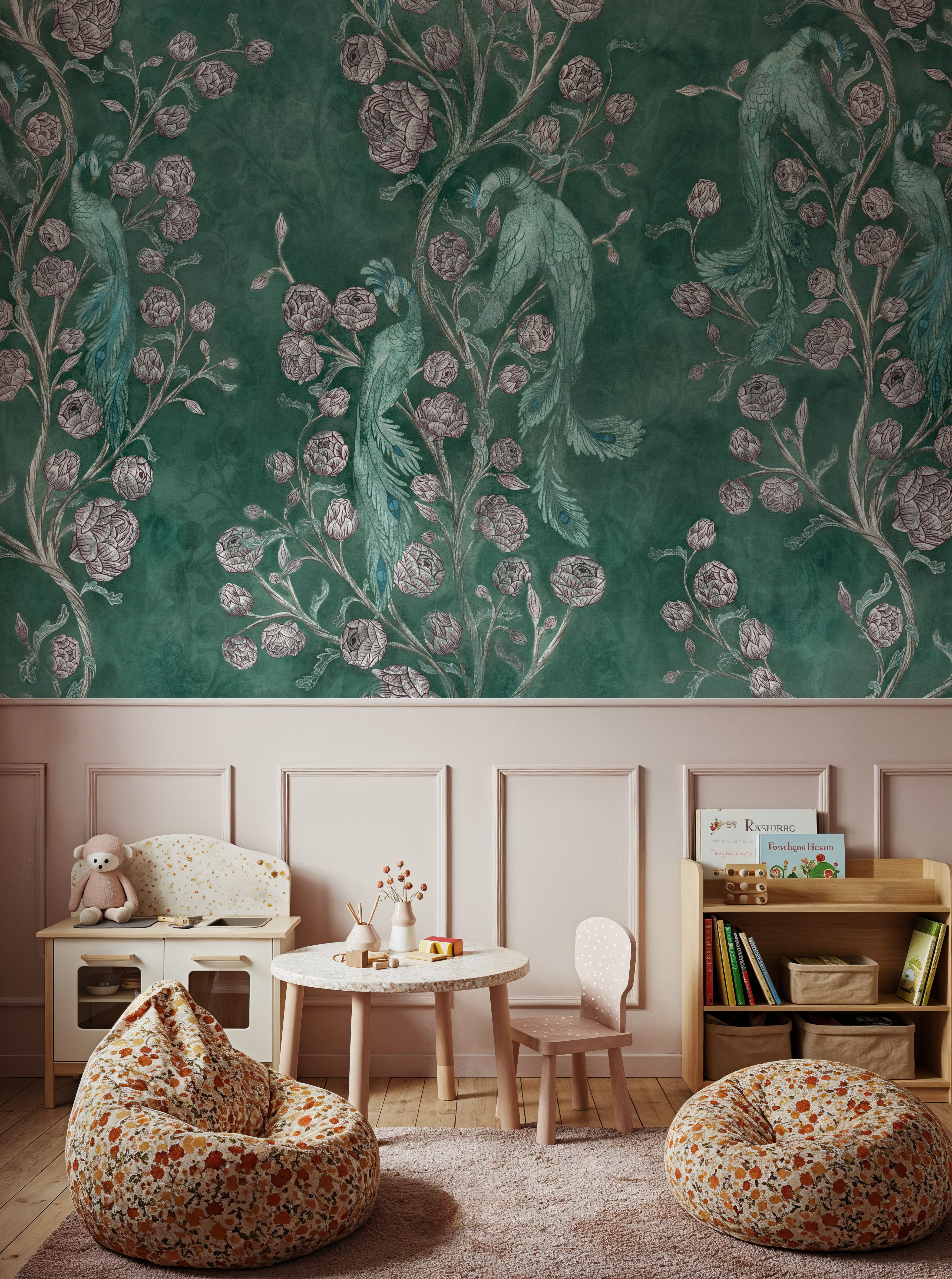 Peacock and Peony Chinoiserie Pale Green