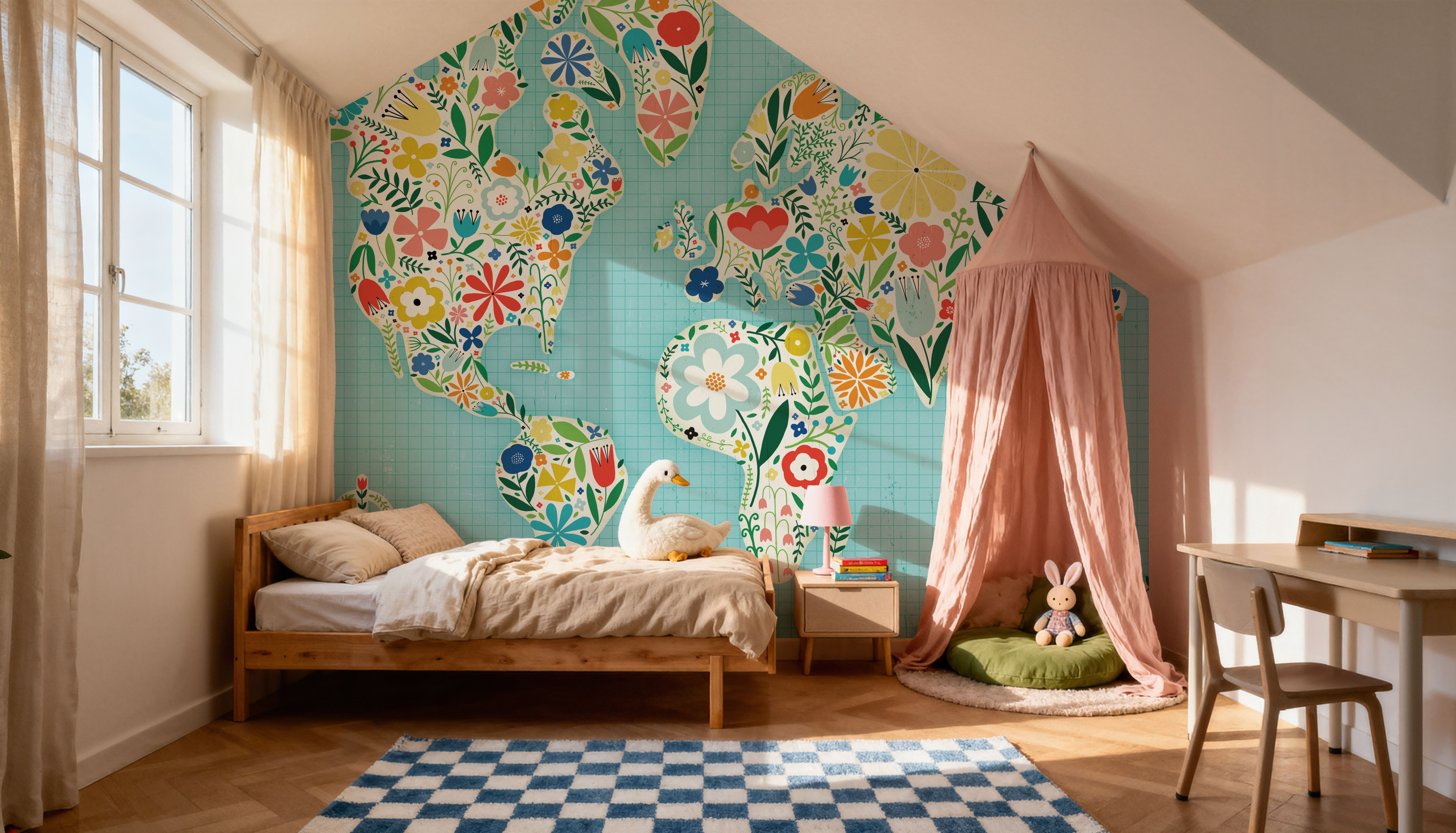 Floral World Blue, Wallpaper