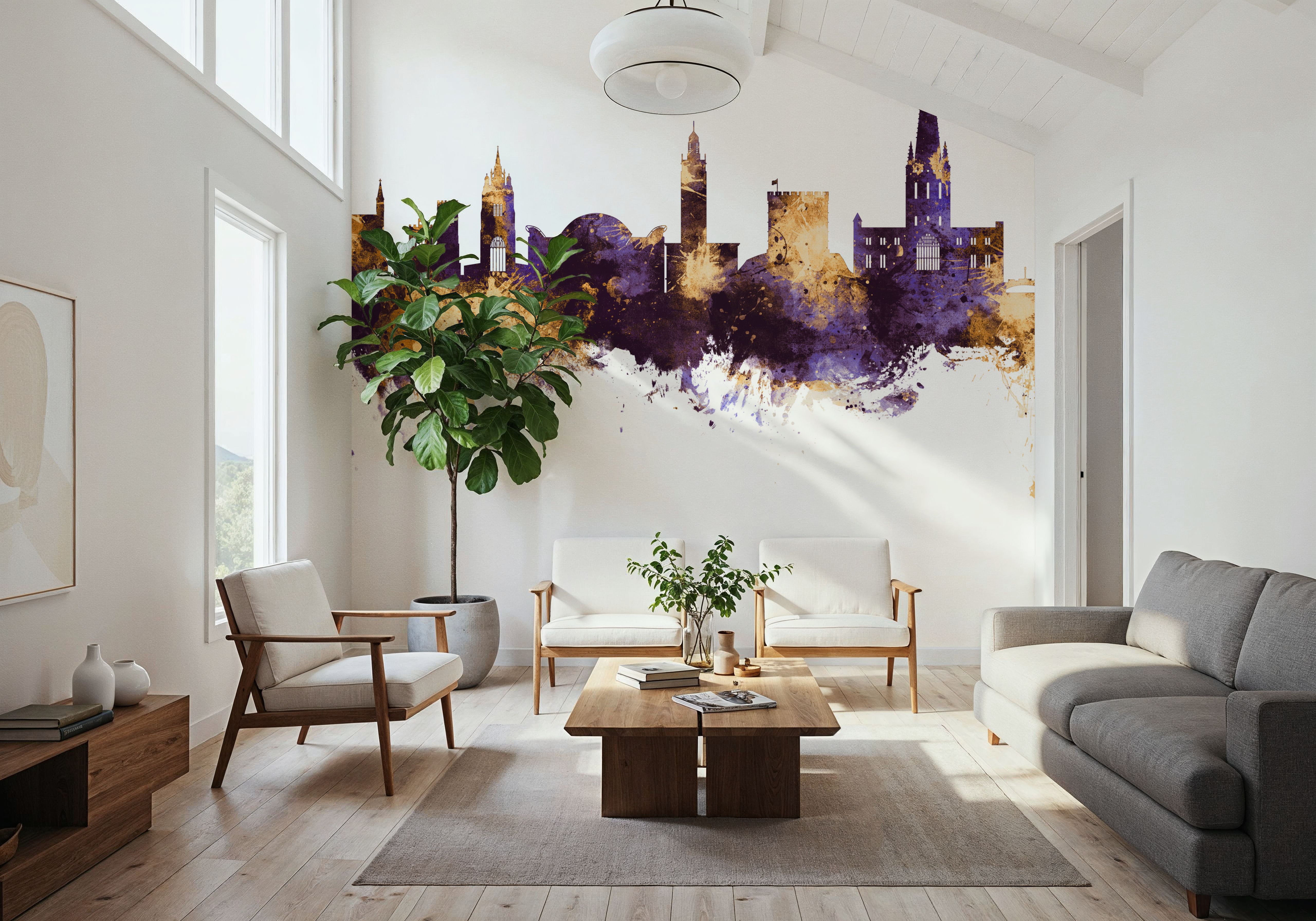 Norwich England Skyline Purple & Gold
