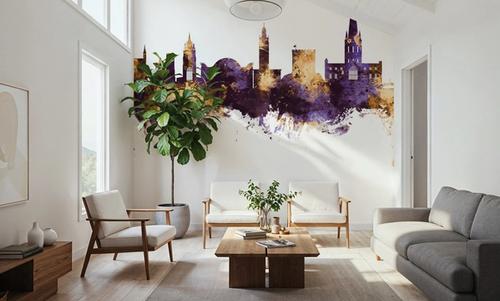 Norwich England Skyline Purple & Gold