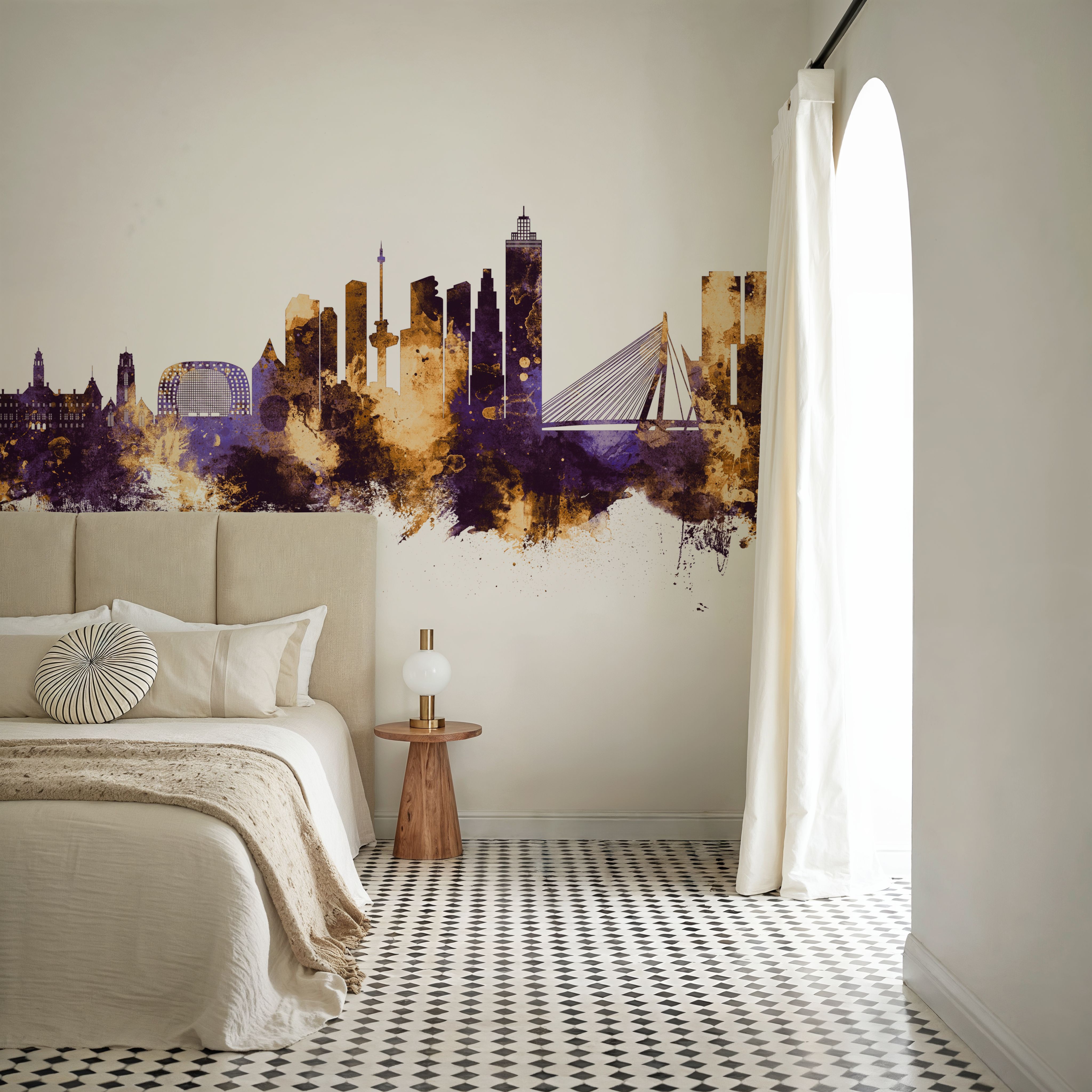 Rotterdam The Netherands Skyline Purple & Gold