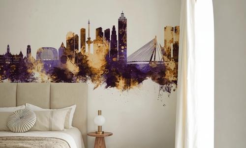 Rotterdam The Netherands Skyline Purple & Gold