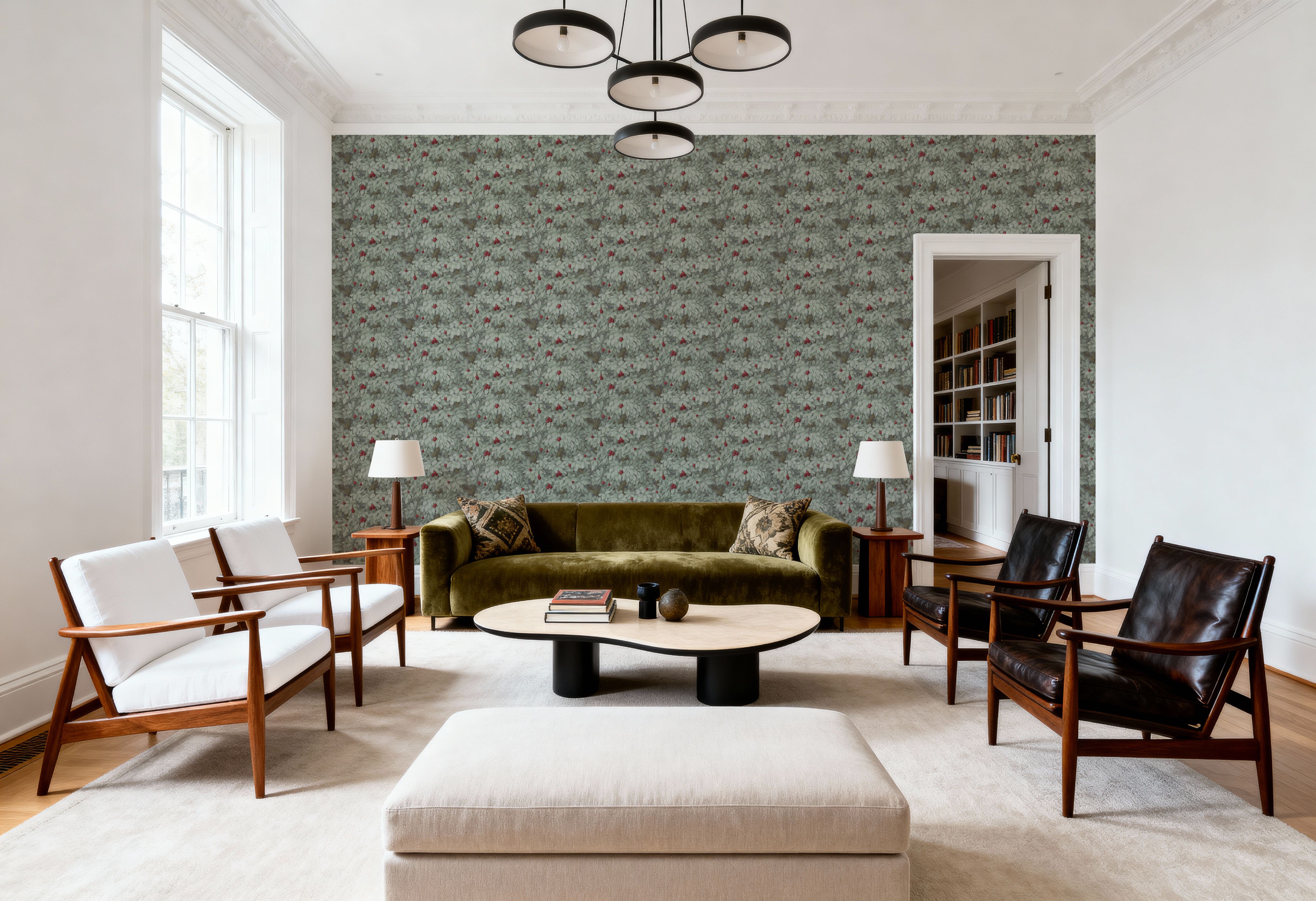 Fruit Tree Bower, Crimson on Green