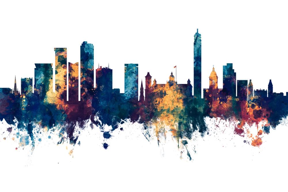 Birmingham England Skyline Blue & Bronze