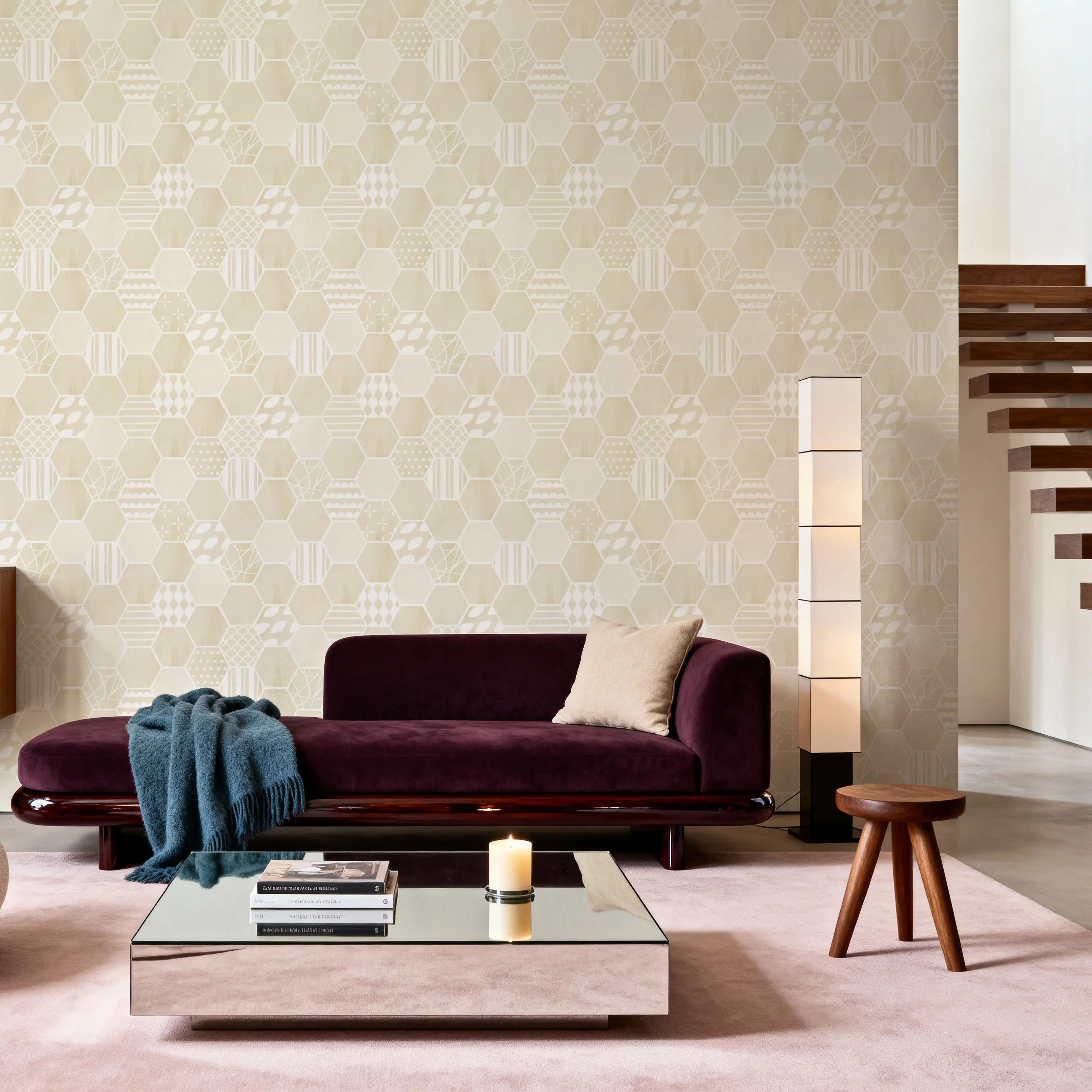 Carta da Parati - Beezy Beige - Diamanti Quadrati - Giallo - Salotti - Wallism Italia - Incollare al muro o Autoadesivo