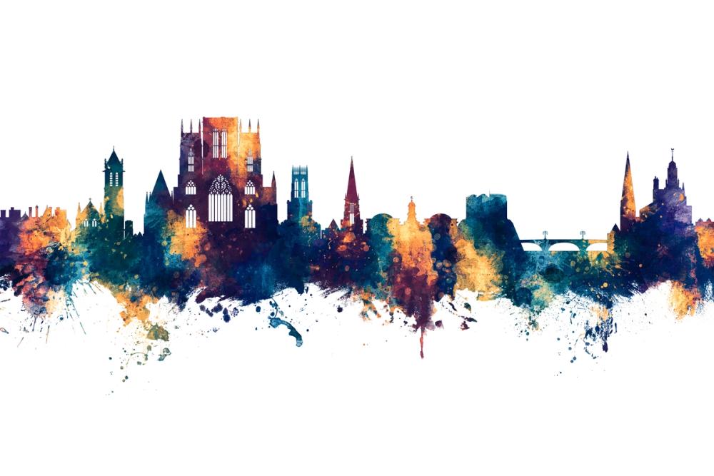 York England Skyline Blue & Bronze