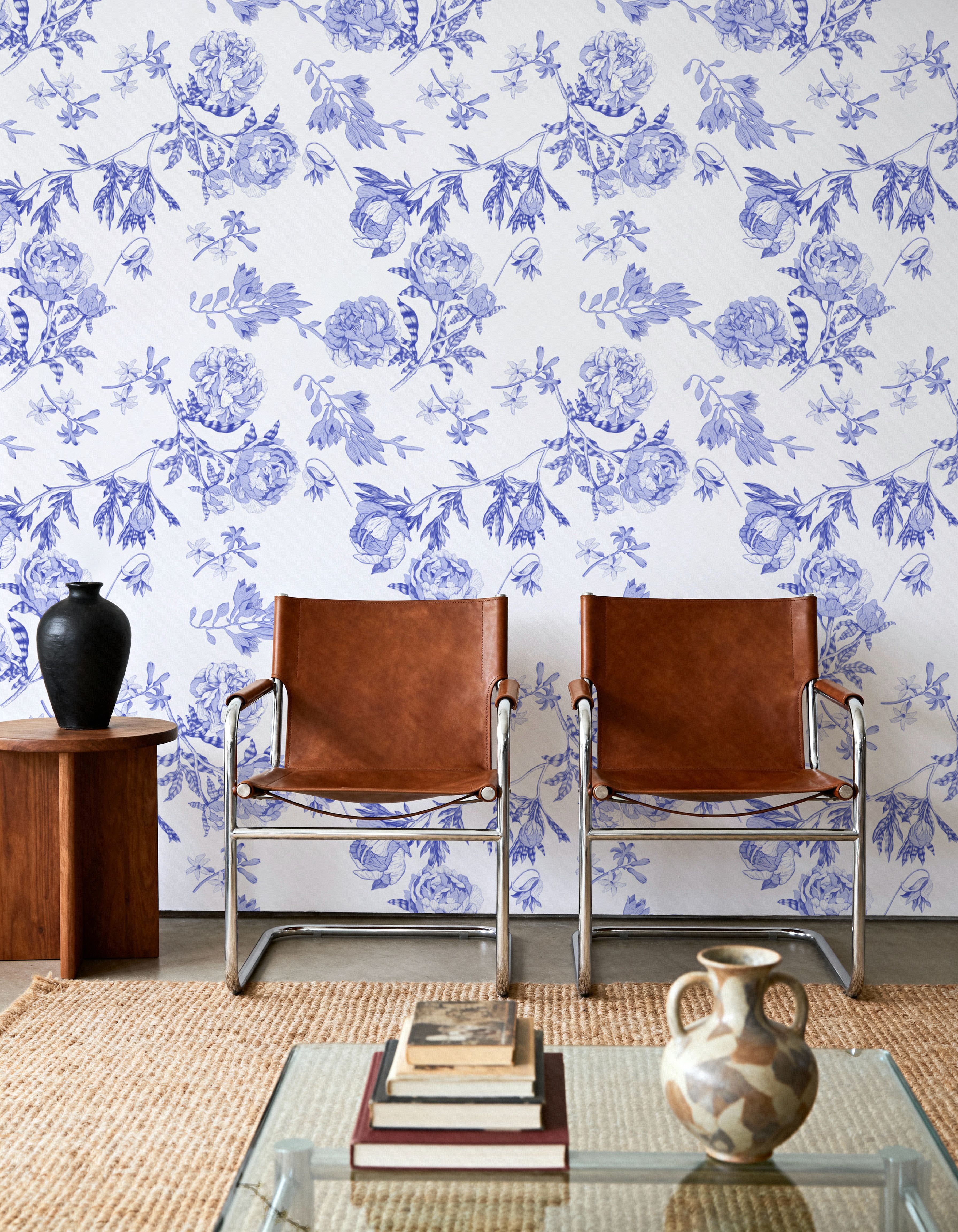 Peony Passion, Blue on White