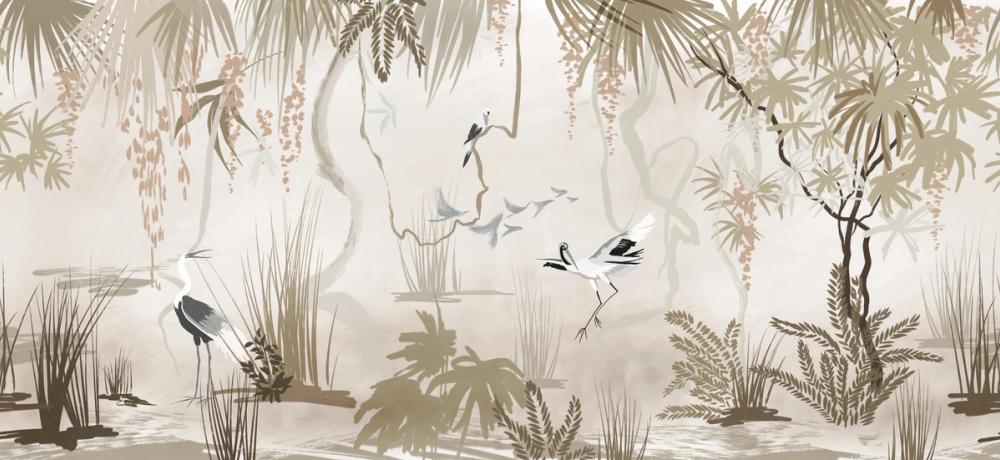 Painted Herons Scenery, Beige