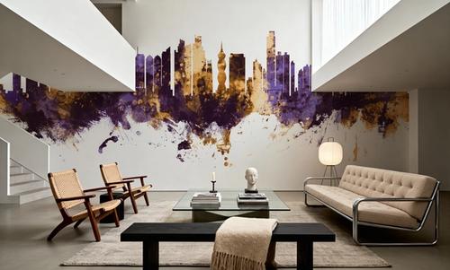 Panama City Skyline Purple & Gold