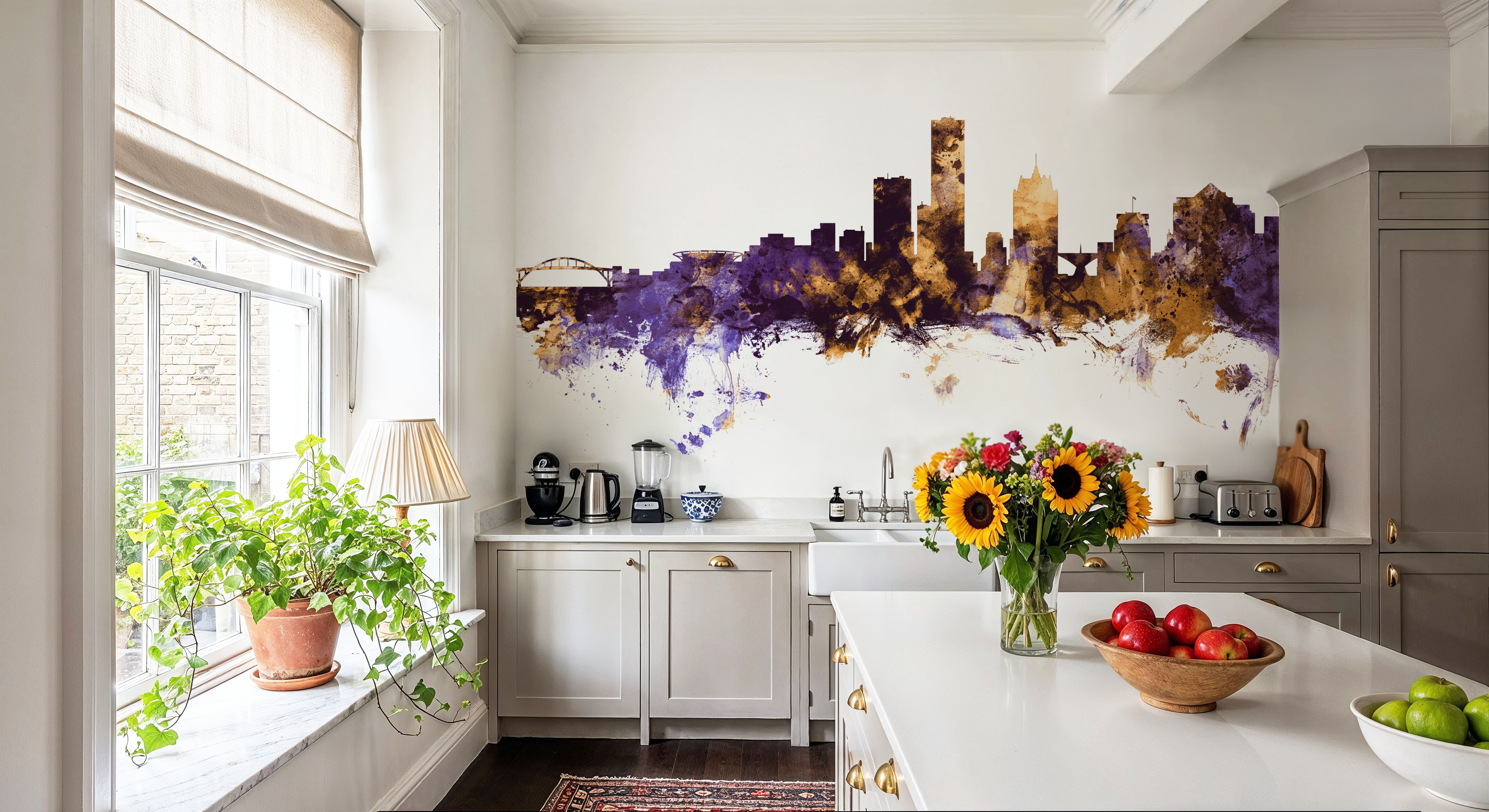 Milwaukee Wisconsin Skyline Purple & Gold, Wallpaper