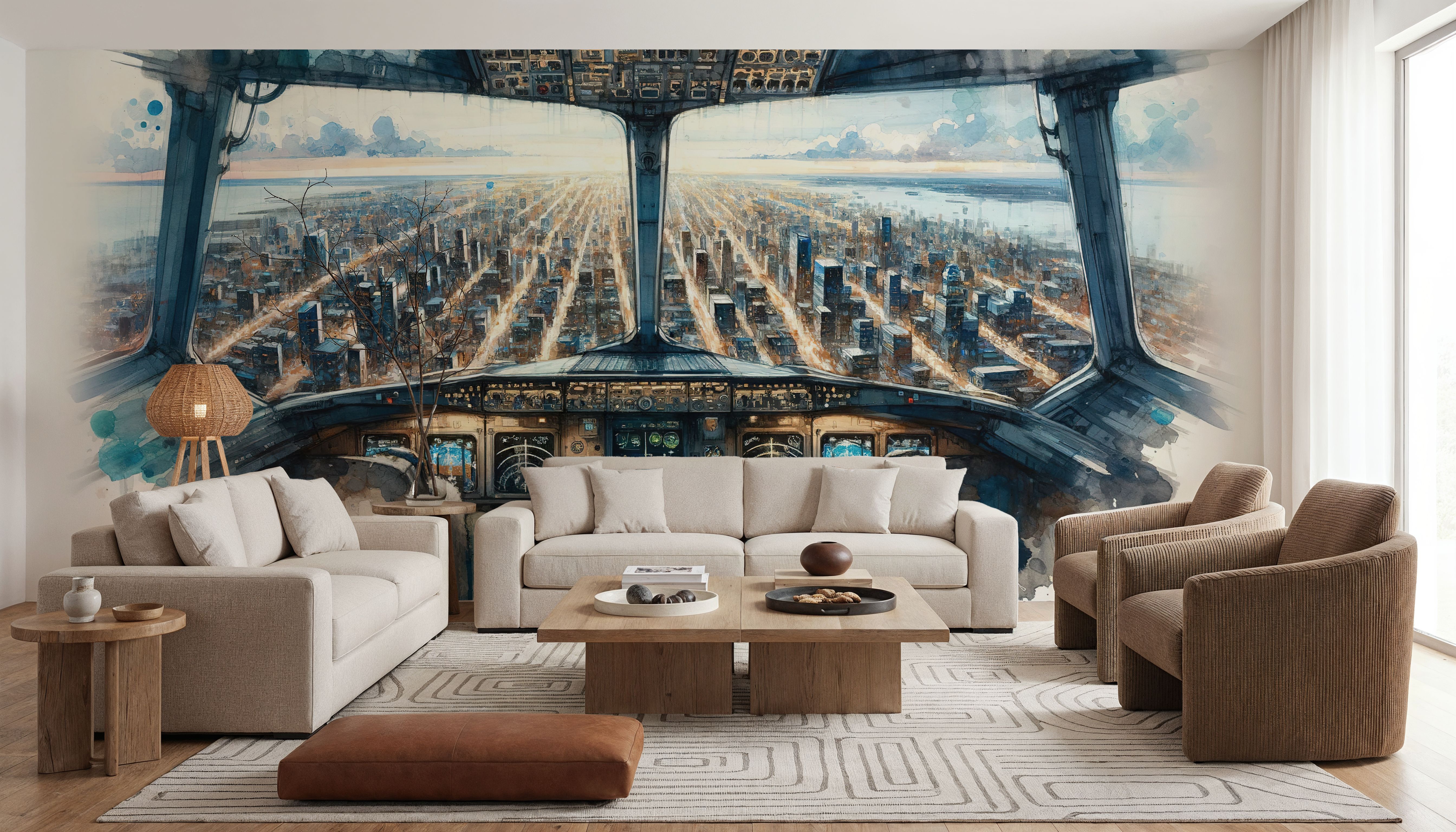 Cityscape from Airplane Cockpit, Wallpaper