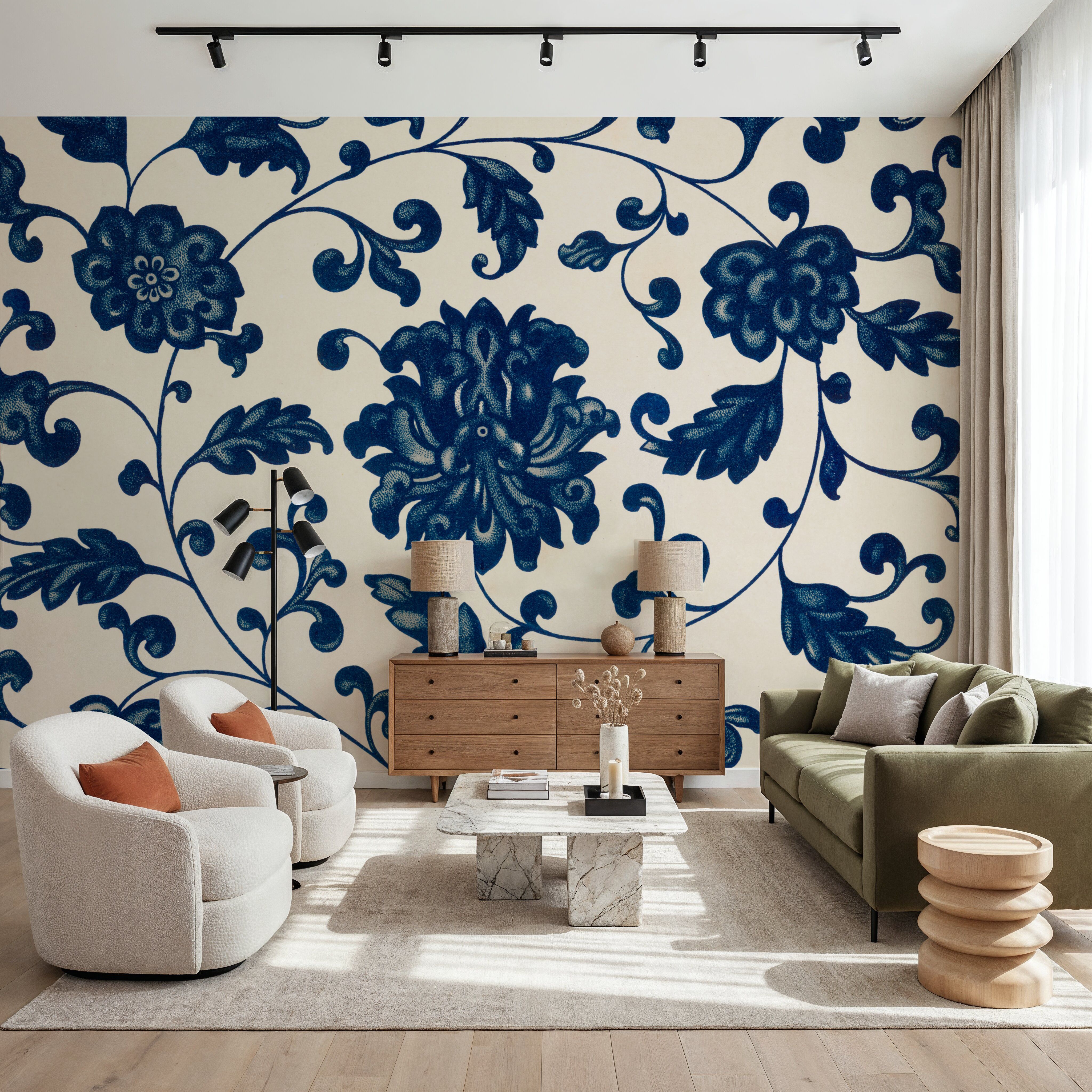 Chinese Ornament, Blue Flowers