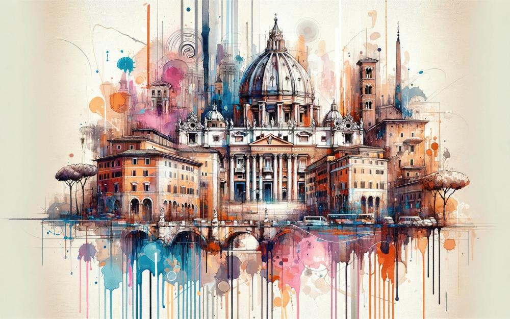 Watercolor Rome Skyline