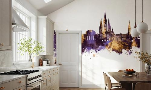Weisbaden Germany Skyline Purple & Gold