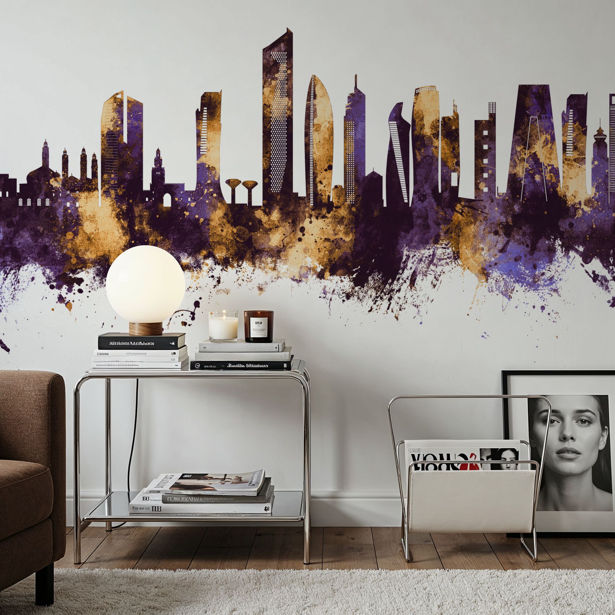 Kuwait City Skyline Purple & Gold