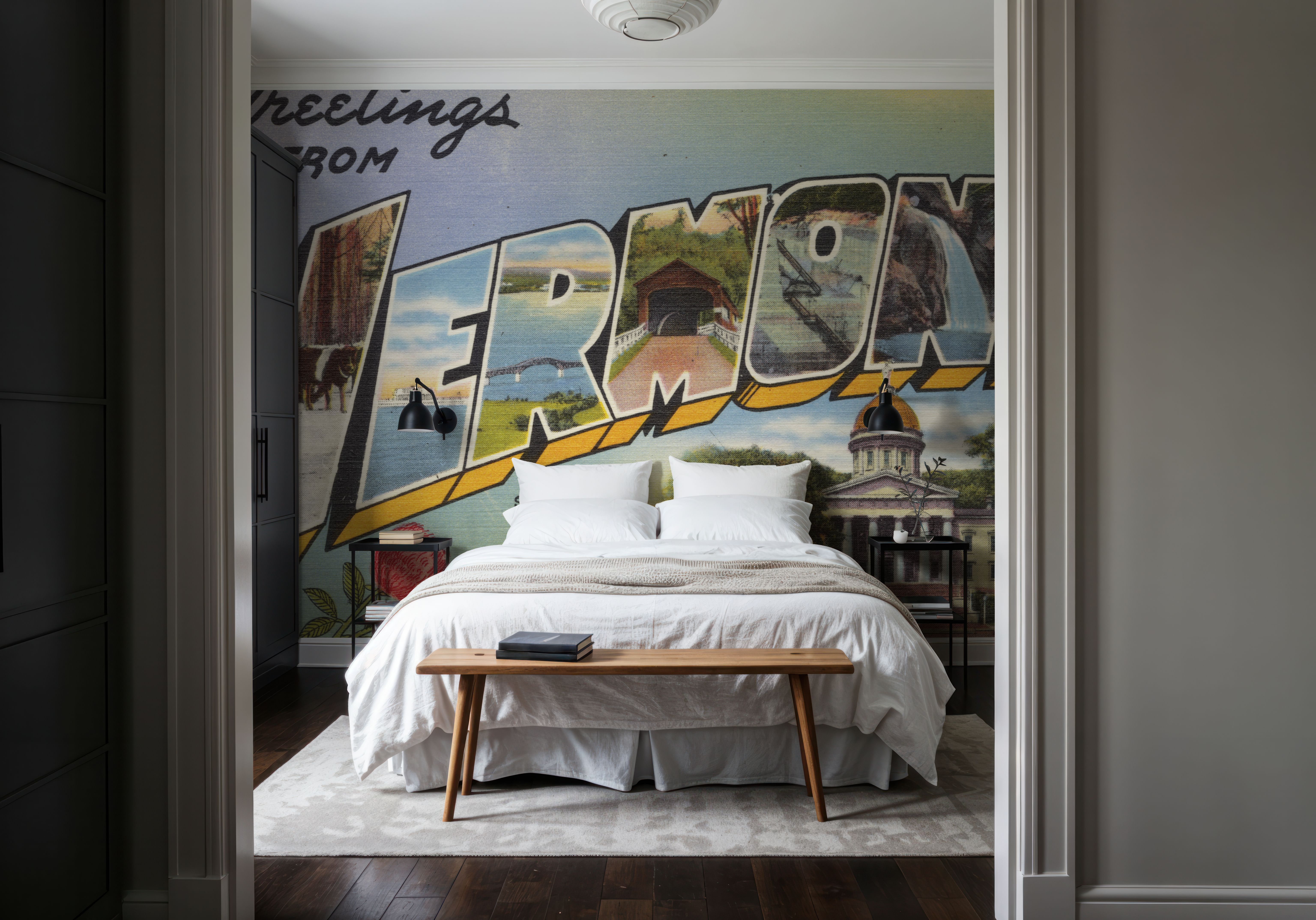 Greetings from Vermont State - Screenprint Postcard, Wallpaper