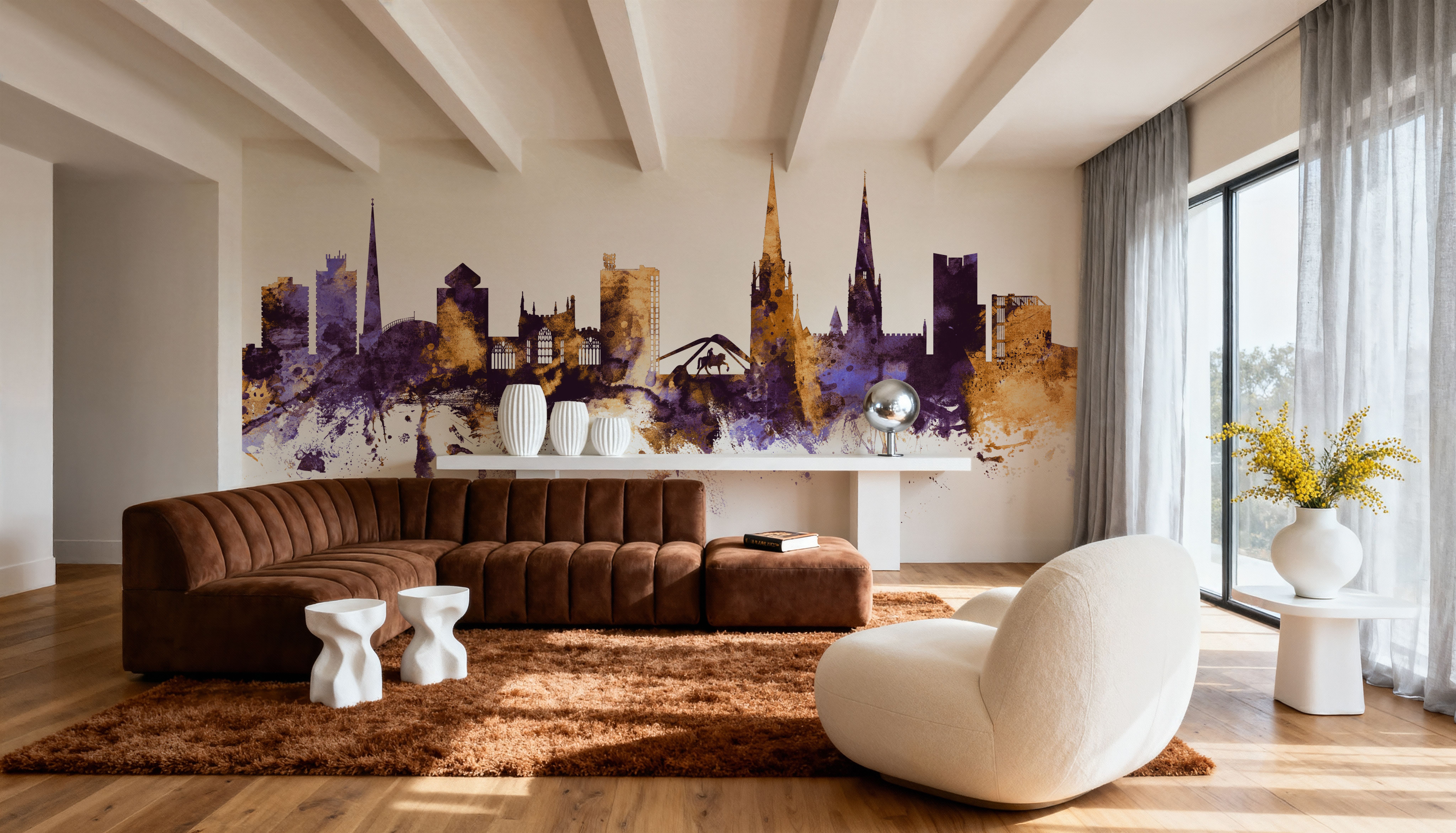 Coventry England Skyline Purple & Gold