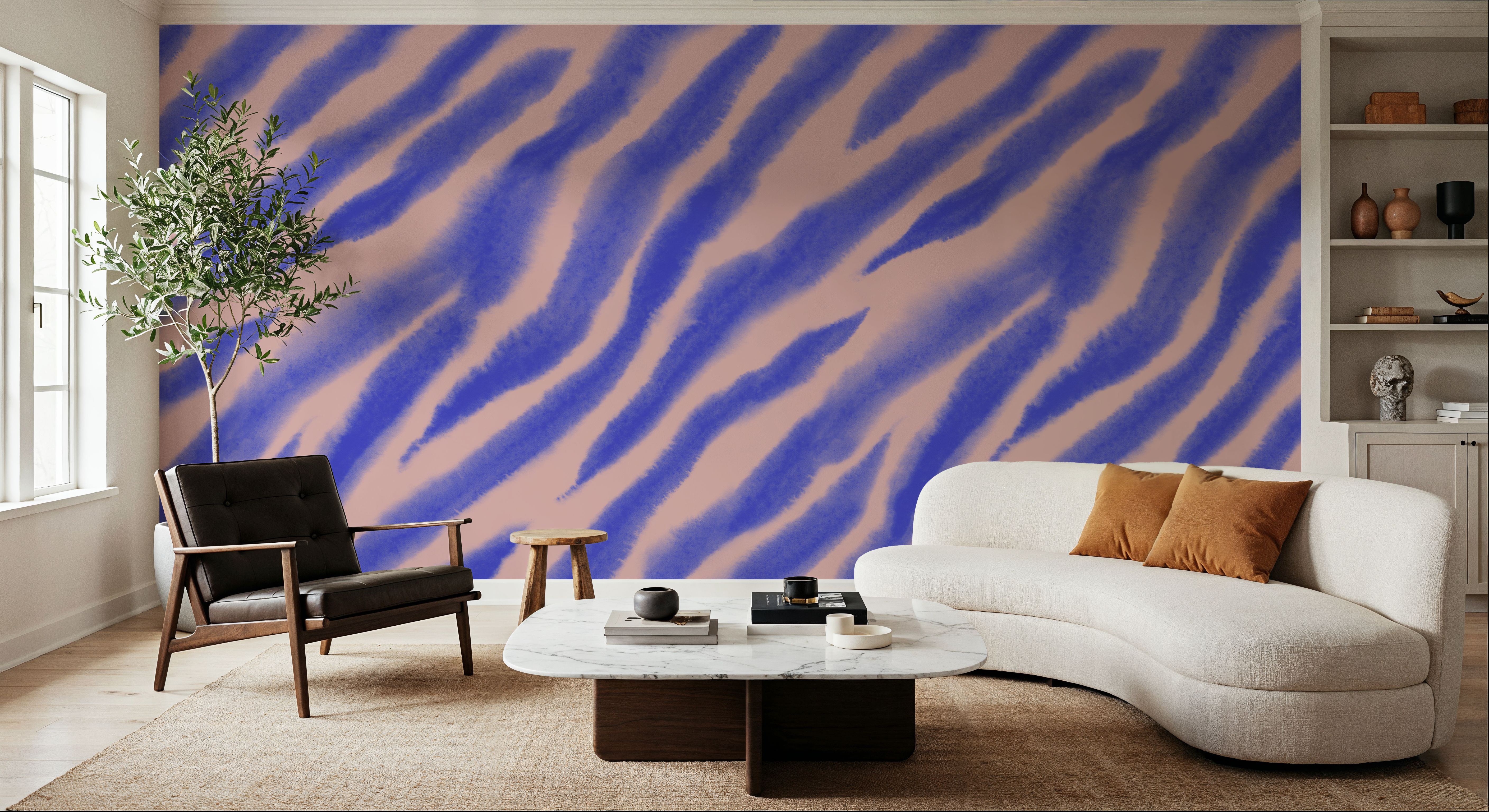 Watercolor Tiger Stripes, Periwinkle on Pink