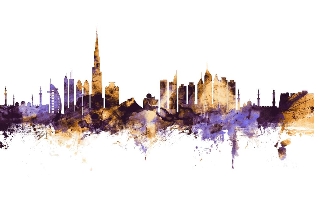 Dubai Skyline Purple & Gold