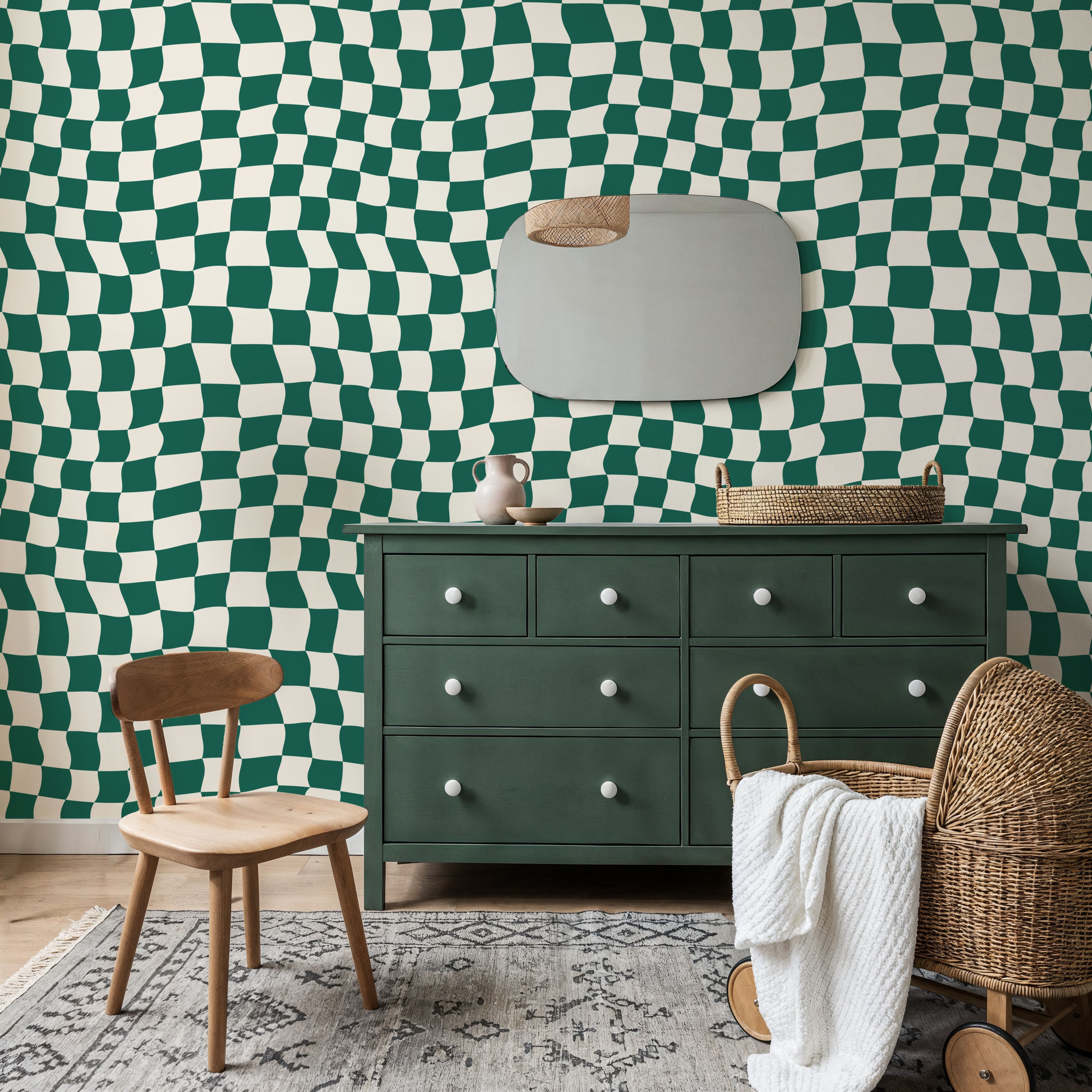 Warped Checkerboard, Forest Green