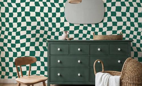 Warped Checkerboard, Forest Green
