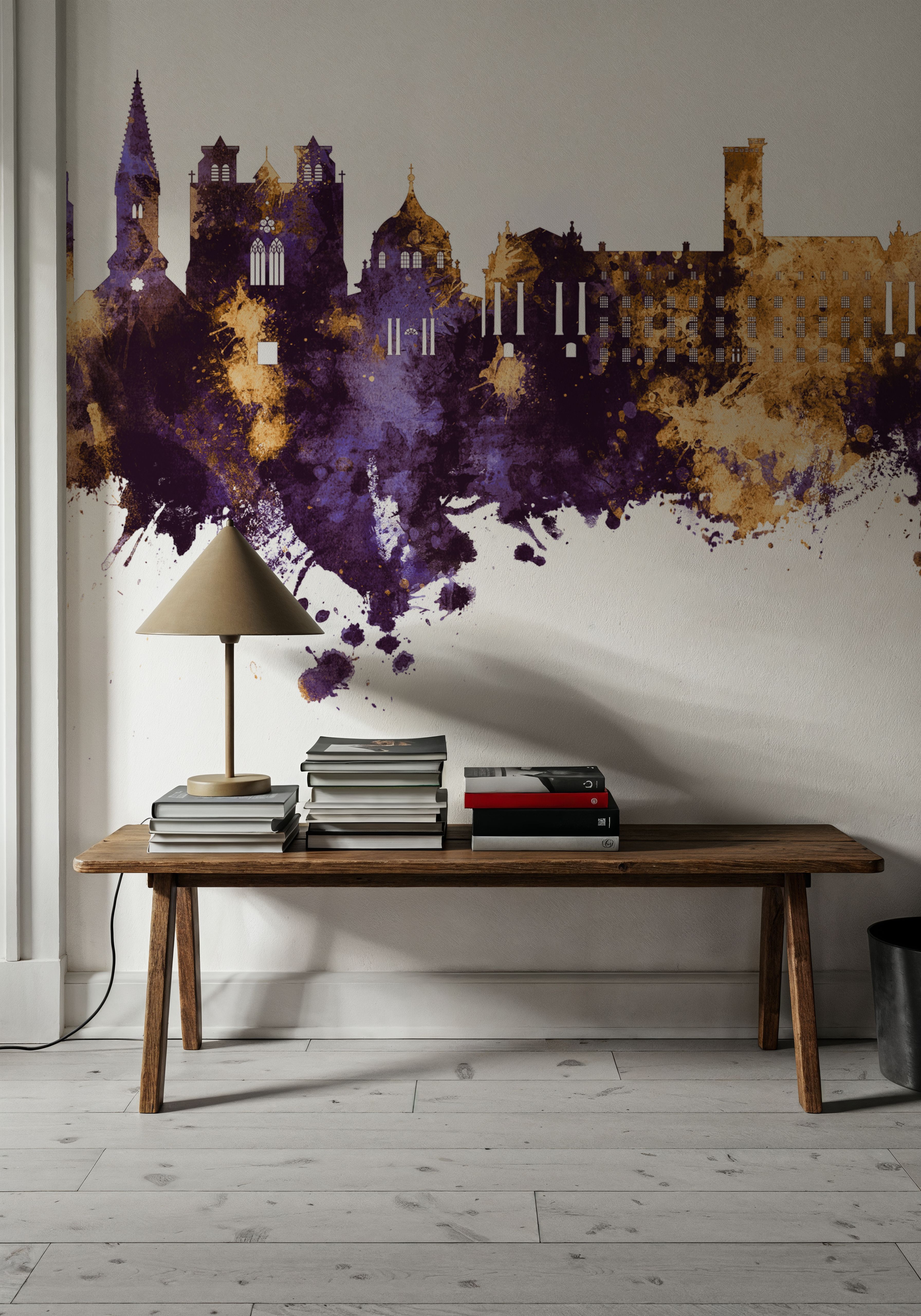 Wall Mural - Dijon France Skyline Purple & Gold - Dining Room - Wallism US - Premium, Textured or Peel & Stick