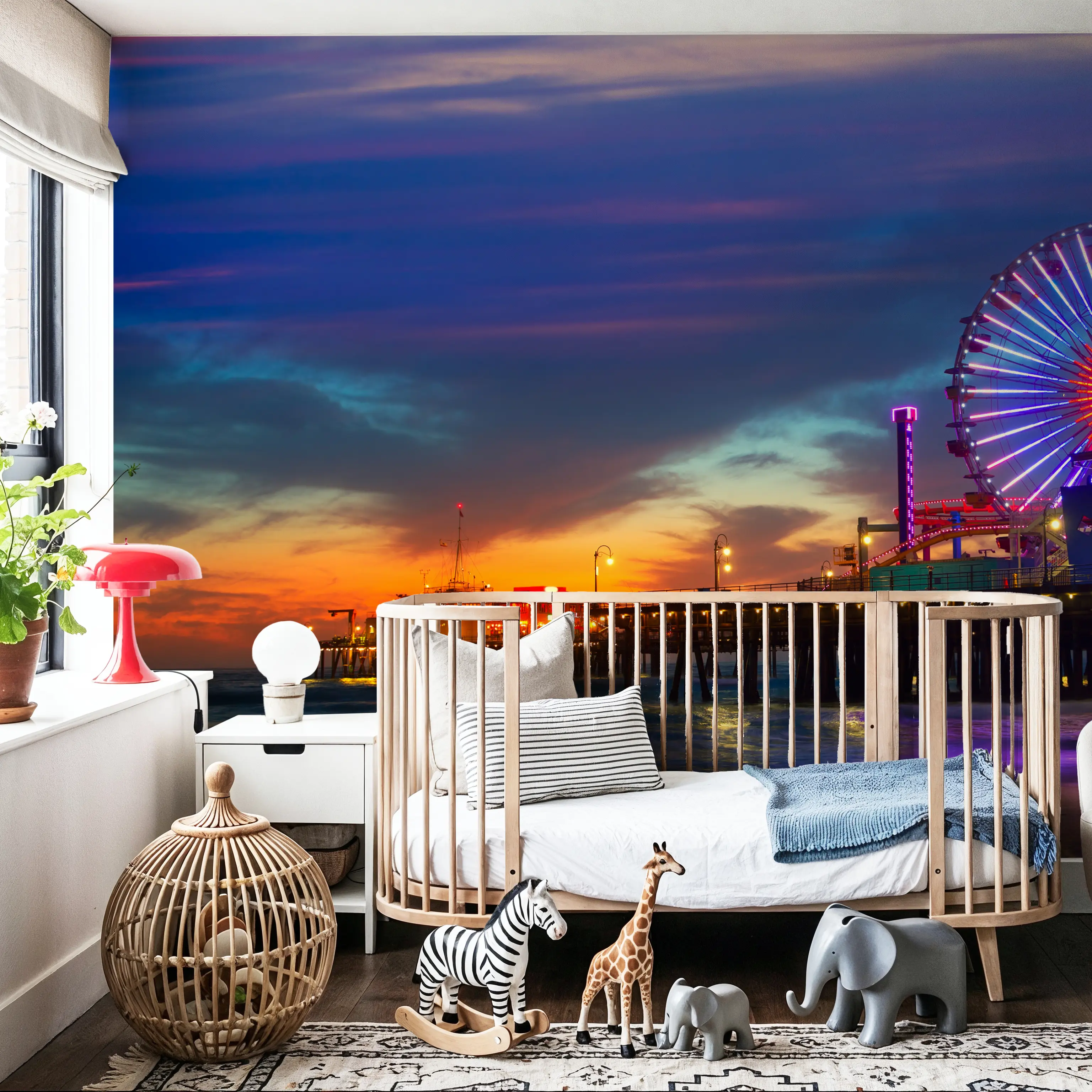 Wall Mural - Santa Monica Pier Sunset Purple - Coastal Landscapes mural wallpaper - Hallway staircases - Wallism UK - Peel & Stick or Paste-the-Wall