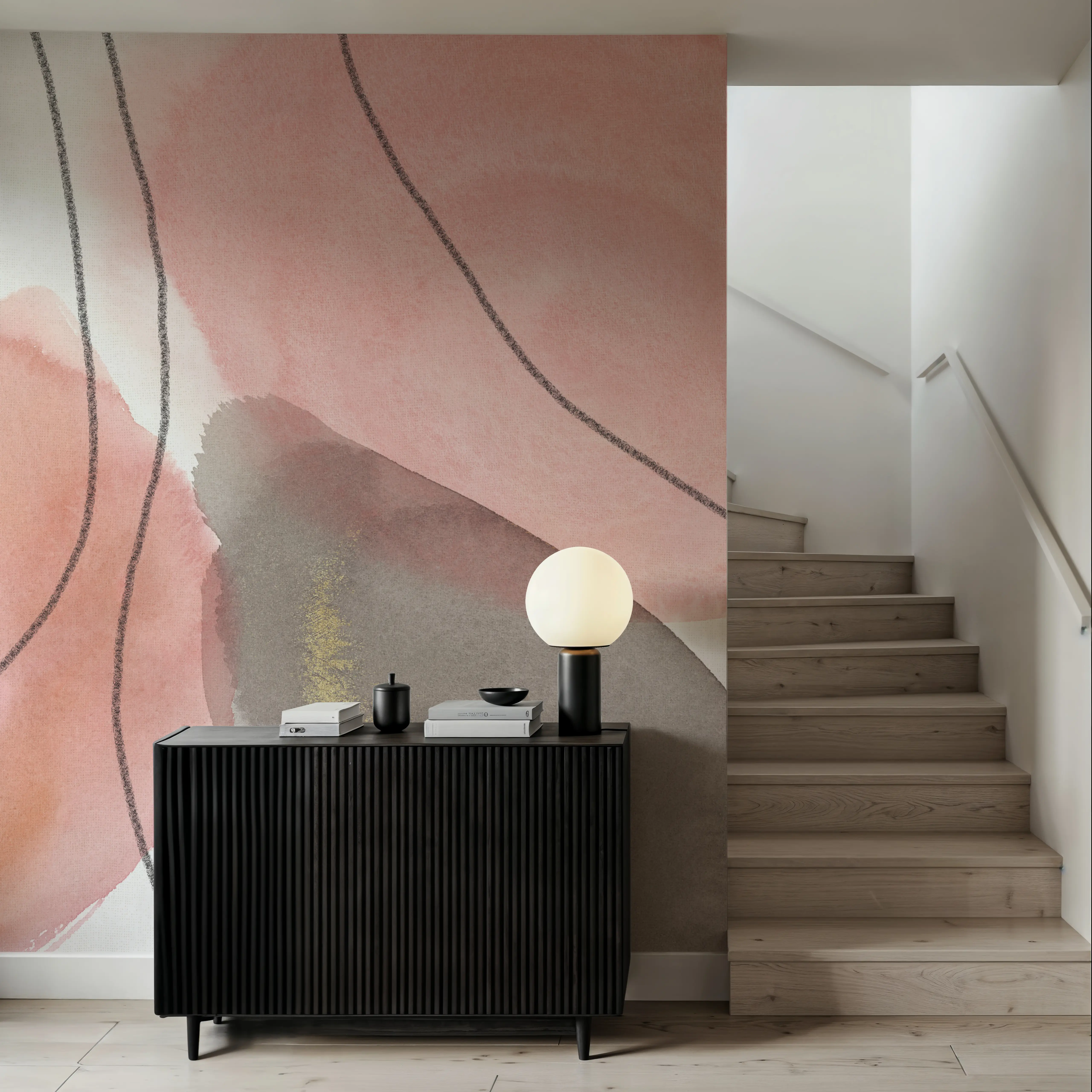 Papier Peint Panoramique - Petal Passion Soft Boho - Abstrait - Rose - Couloir et escaliers - Wallism Belgique - Encollage au mur ou Autocollant