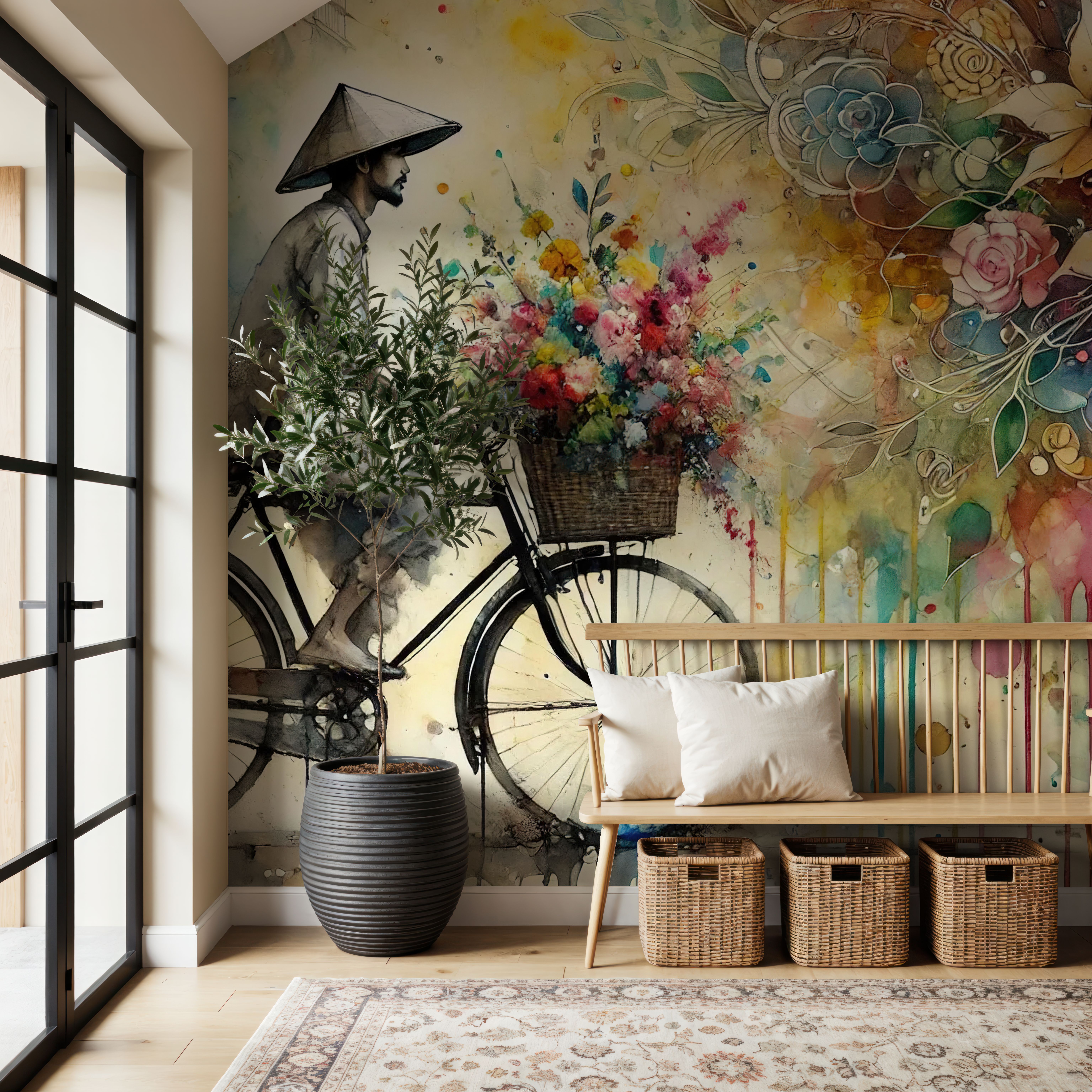 Vibrant Floral Cyclist