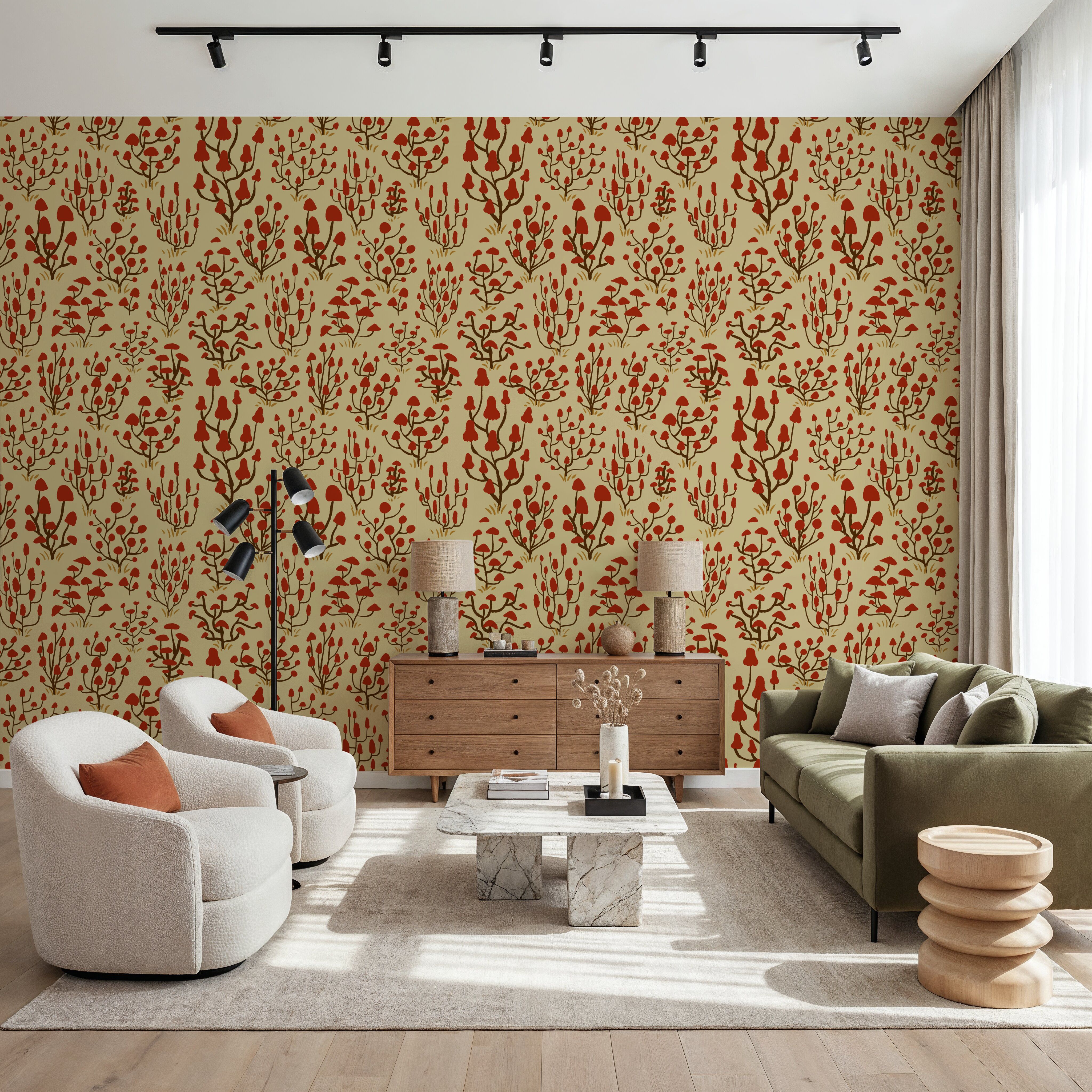 Ditsy Mushrooms, Wallpaper